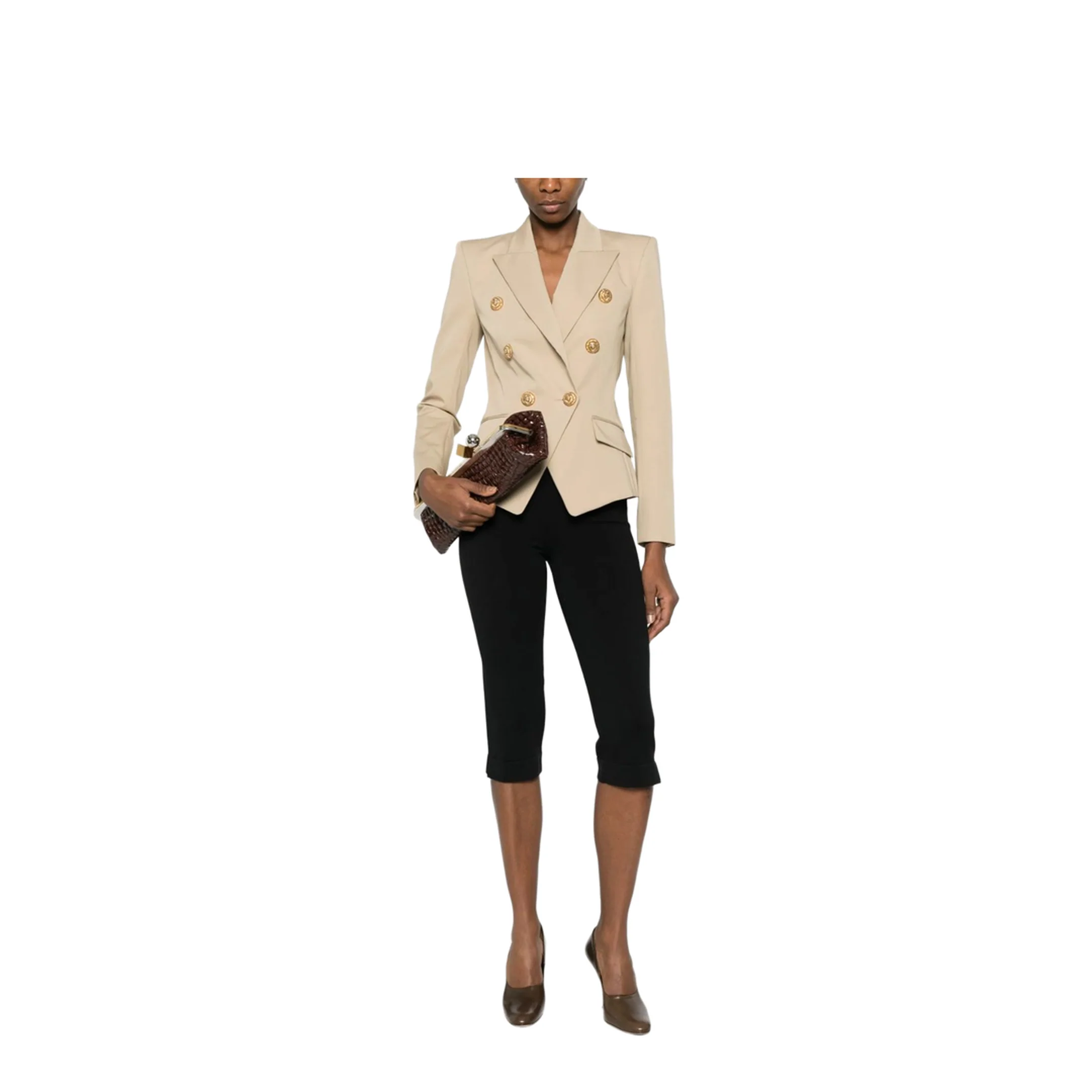 Woman's Double-Breasted Blazer - Beige - Image 5