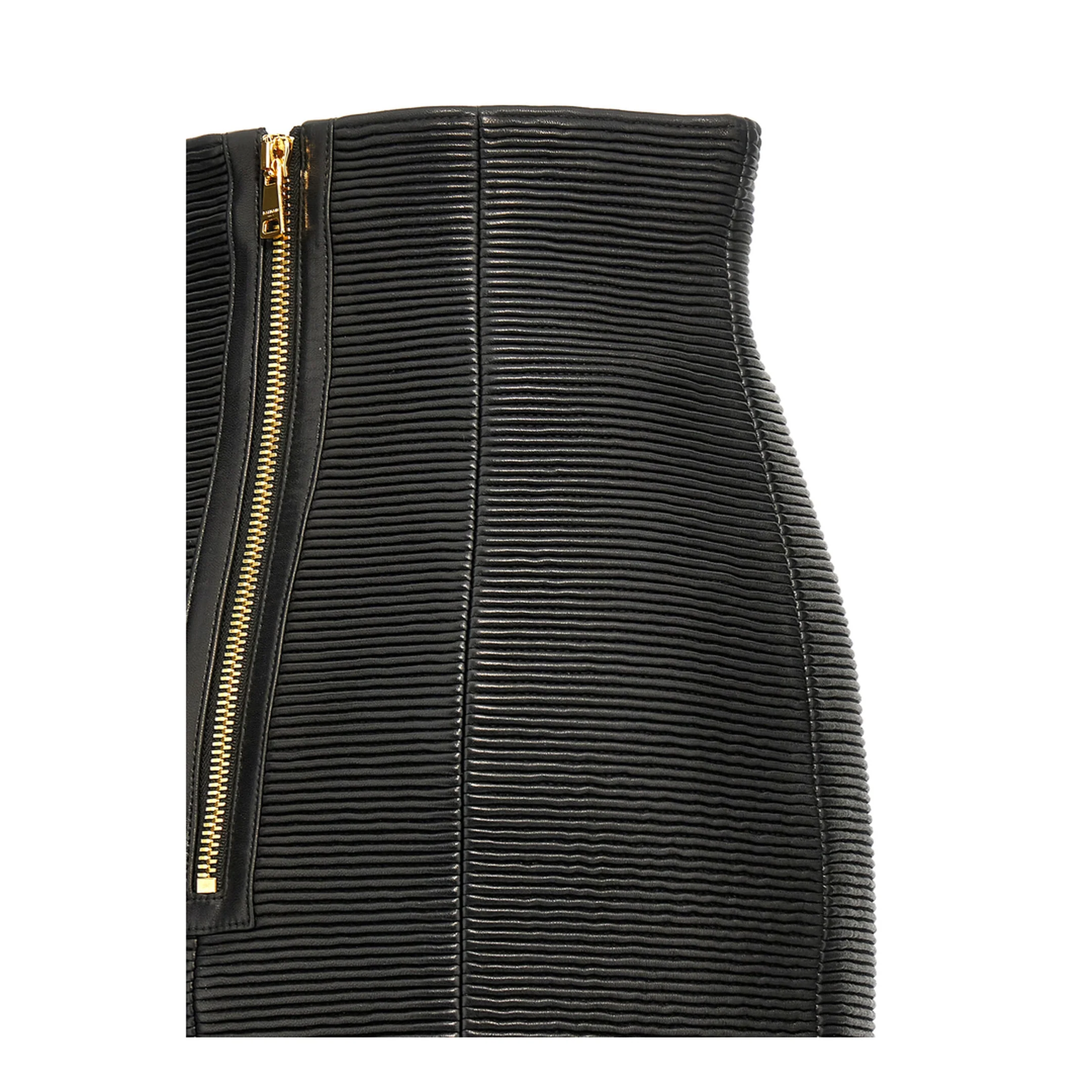High-waist Rolled Lambskin Leather Mini Skirt Black - Image 2