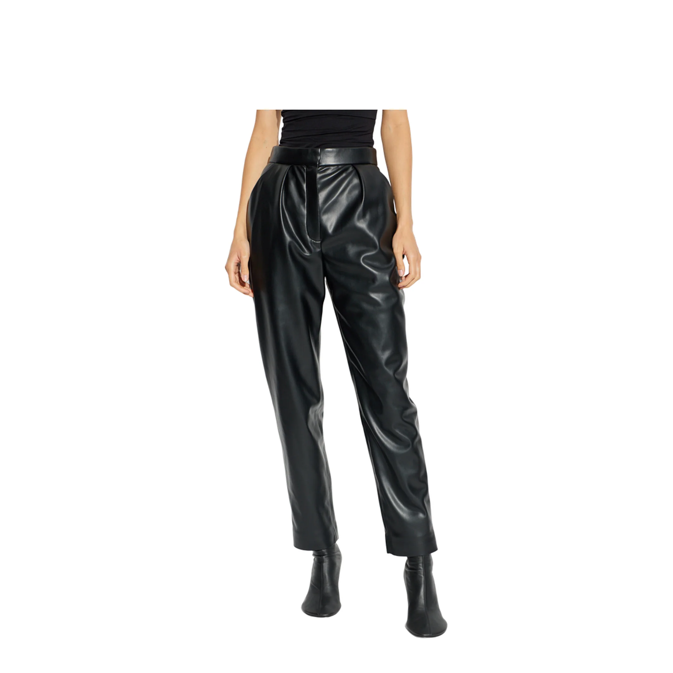 High-waisted Faux Leather Trousers Black - Image 3
