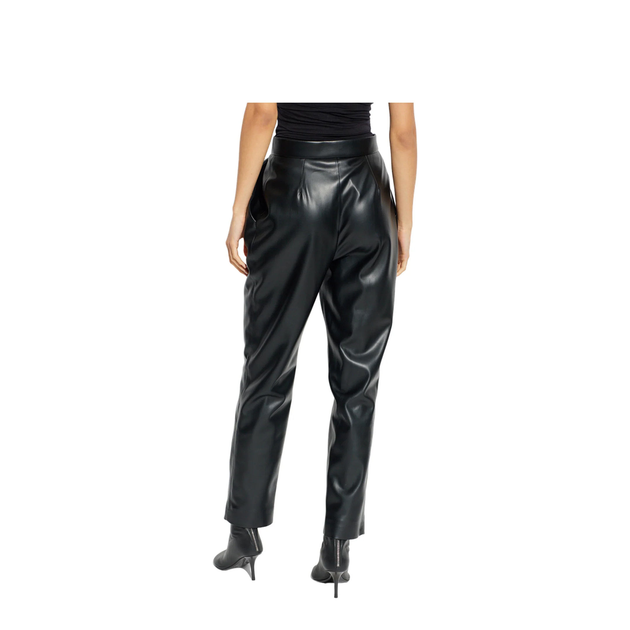 High-waisted Faux Leather Trousers Black - Image 4