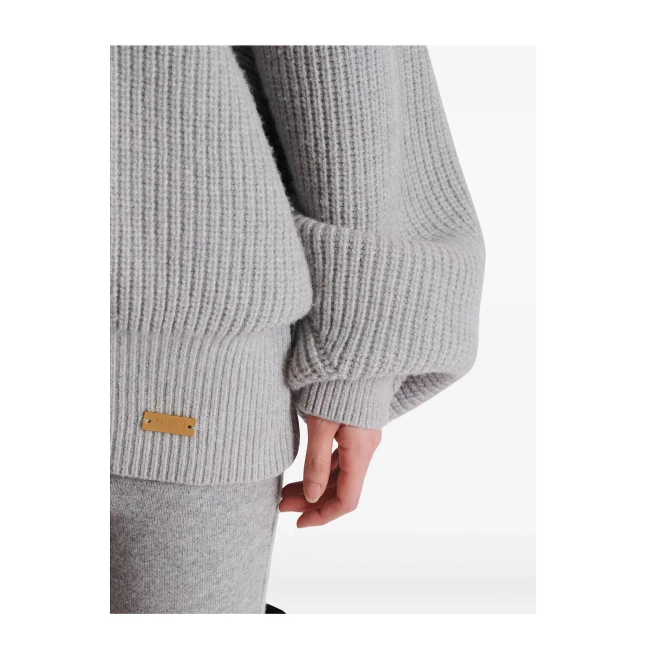 High-neck Ribbed Knitted Sweater Grey - Image 3