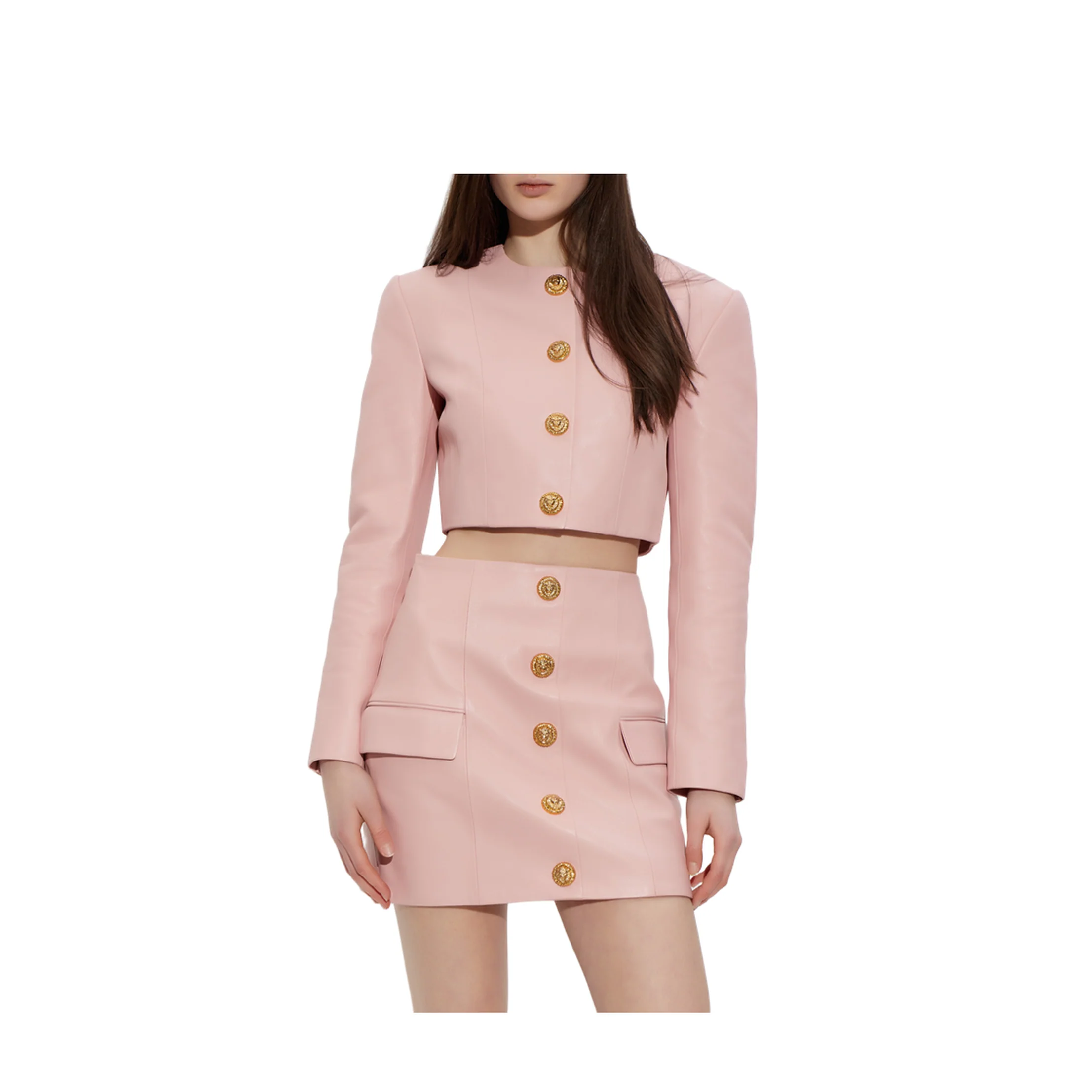 Cropped Leather Jacket Pink - Image 3