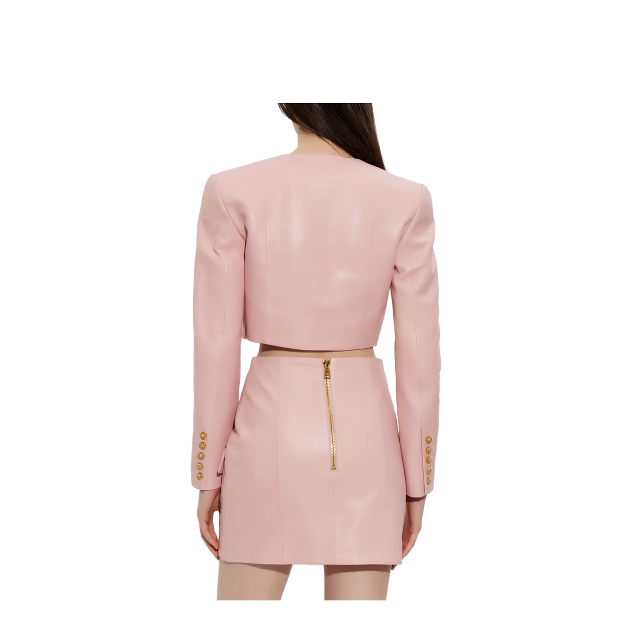 Cropped Leather Jacket Pink - Image 4