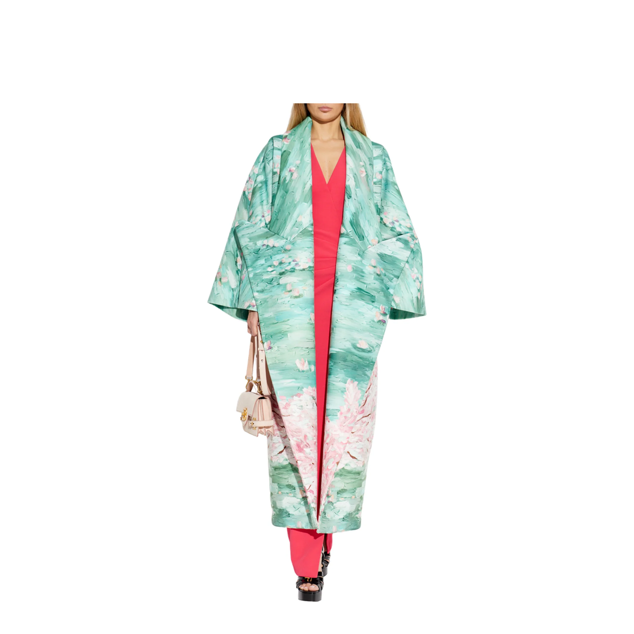 Floral Motif Long Coat Green - Image 2
