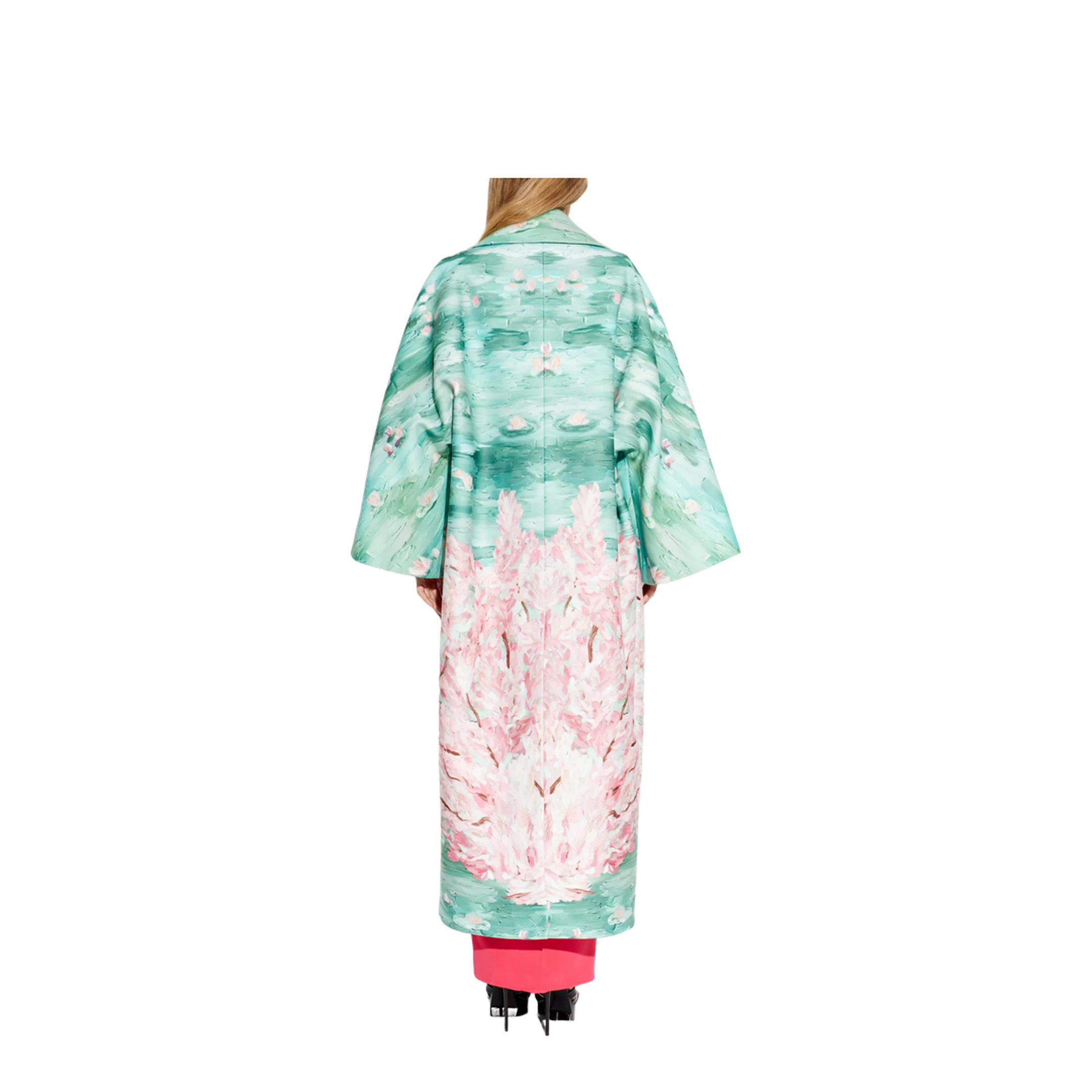 Floral Motif Long Coat Green - Image 4