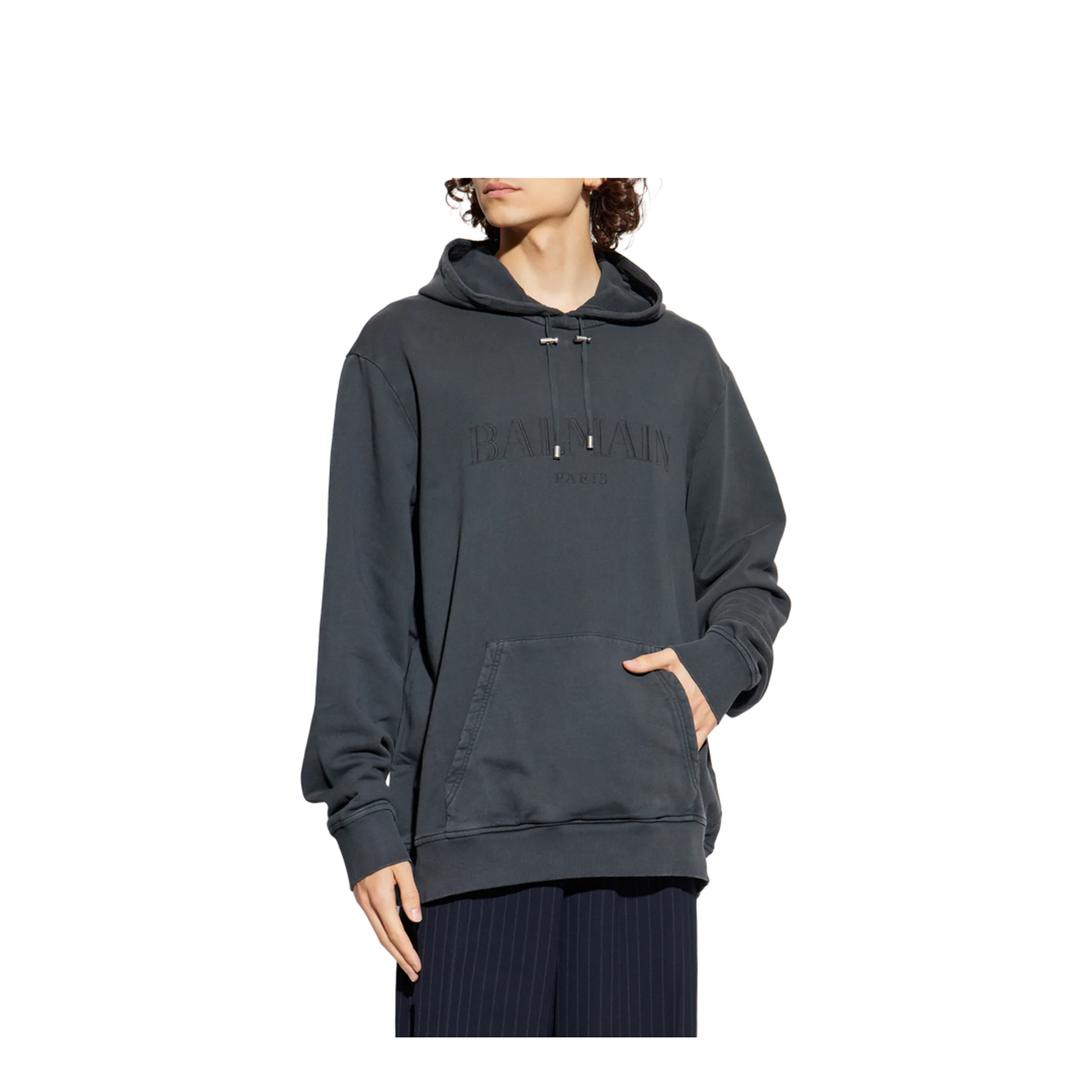 Vintage Embroidered Hoodie Grey - Image 3