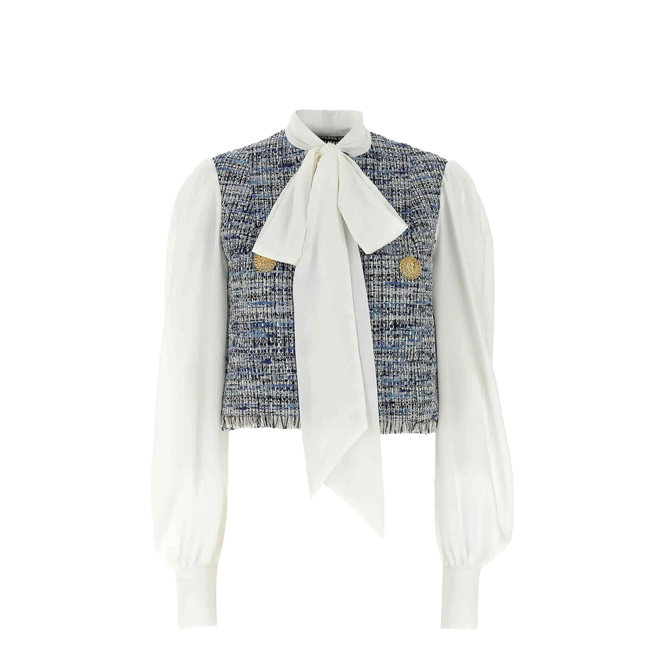 Tweed Cropped Jacket Blue - Image 2