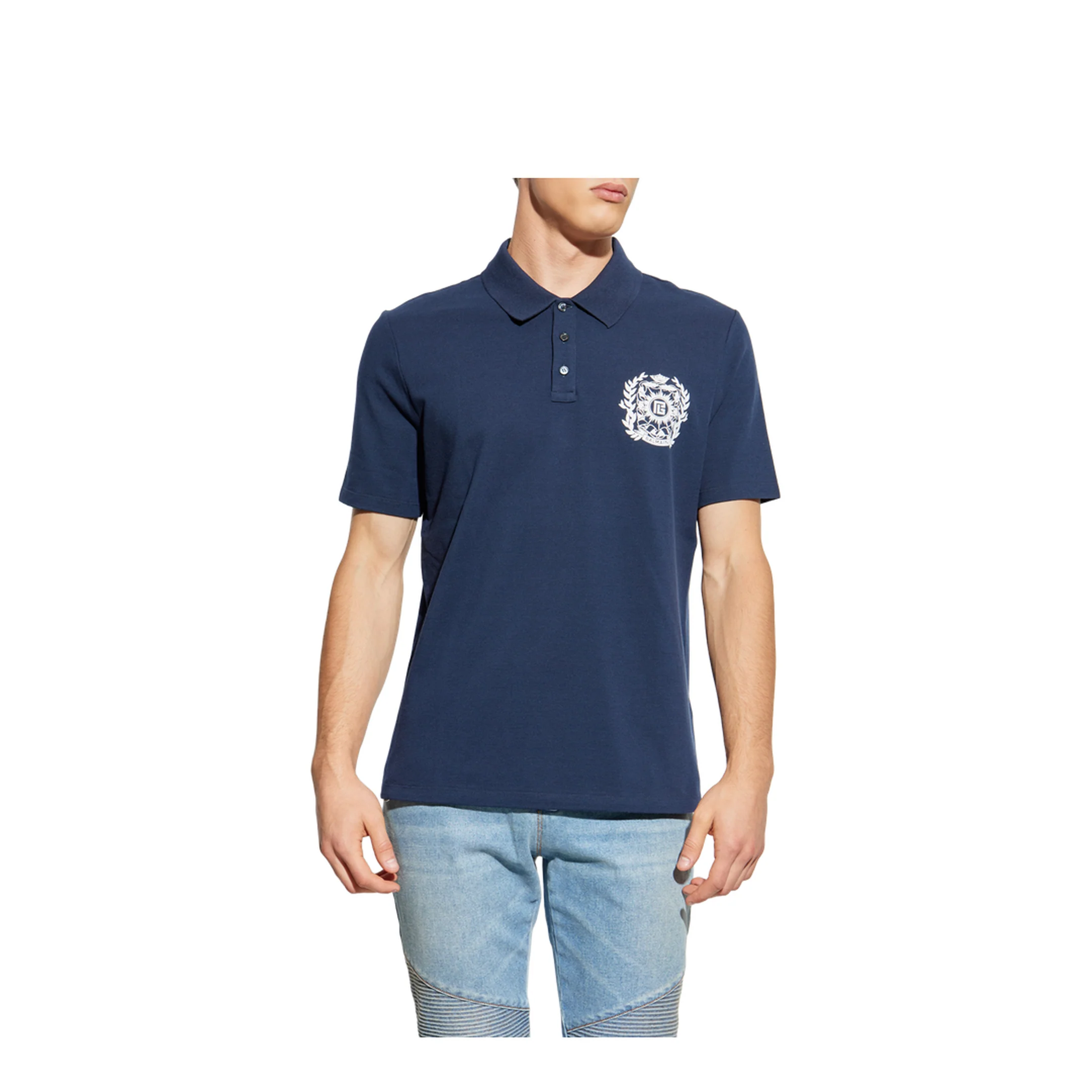 Cotton Polo Écusson Print Shirt Navy - Image 3