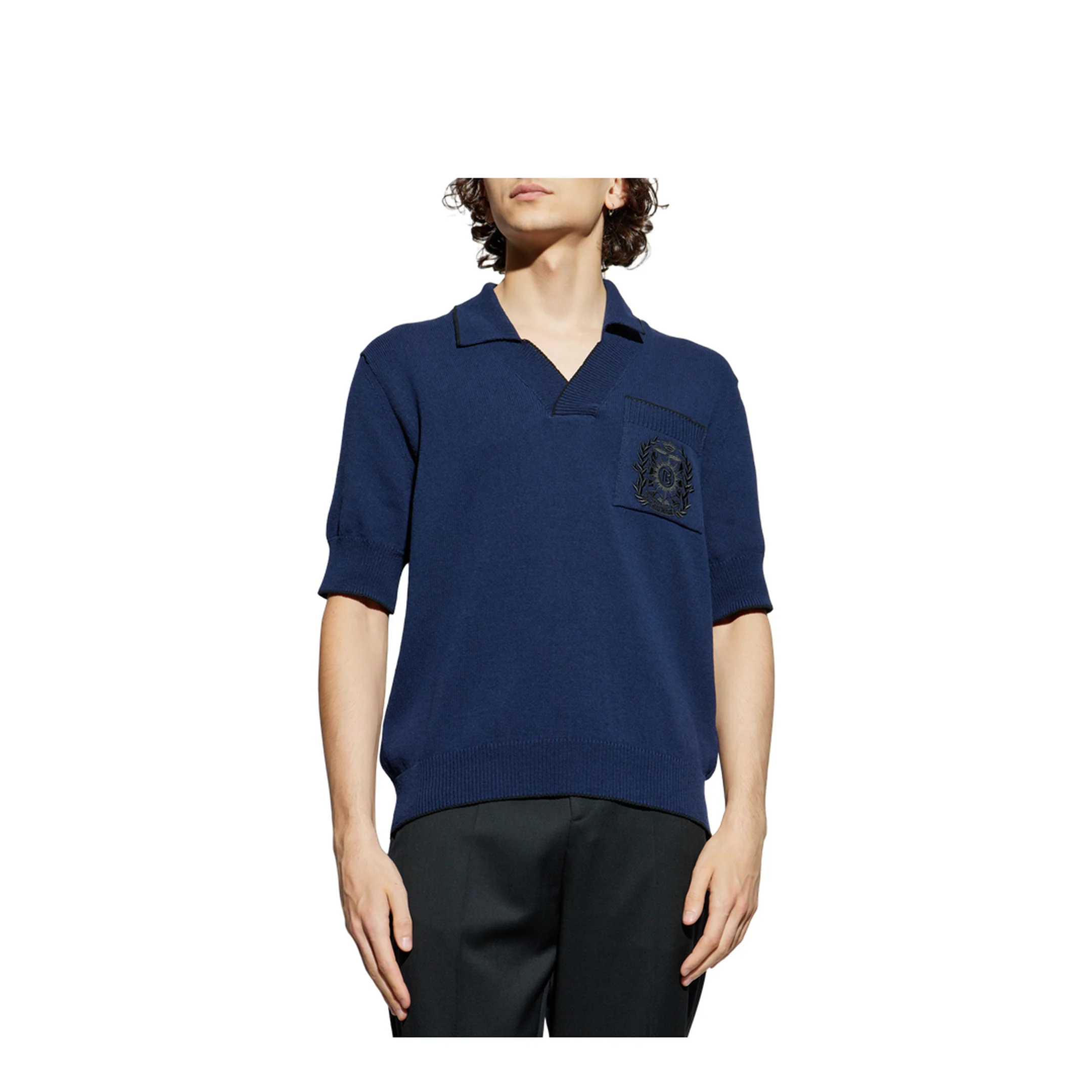 Écusson Embroidered Knit Polo Shirt Navy - Image 3