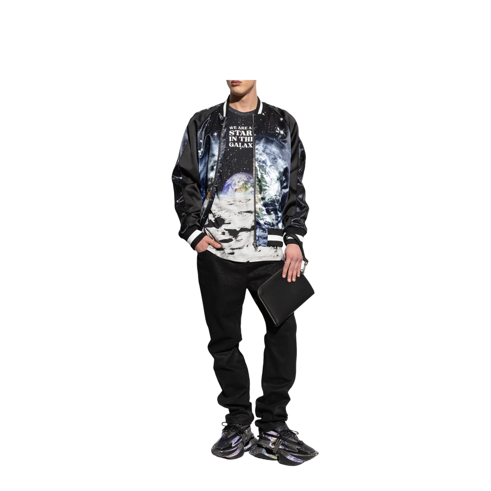 Printed Earth and Stars Bomber Jacket - Image 2