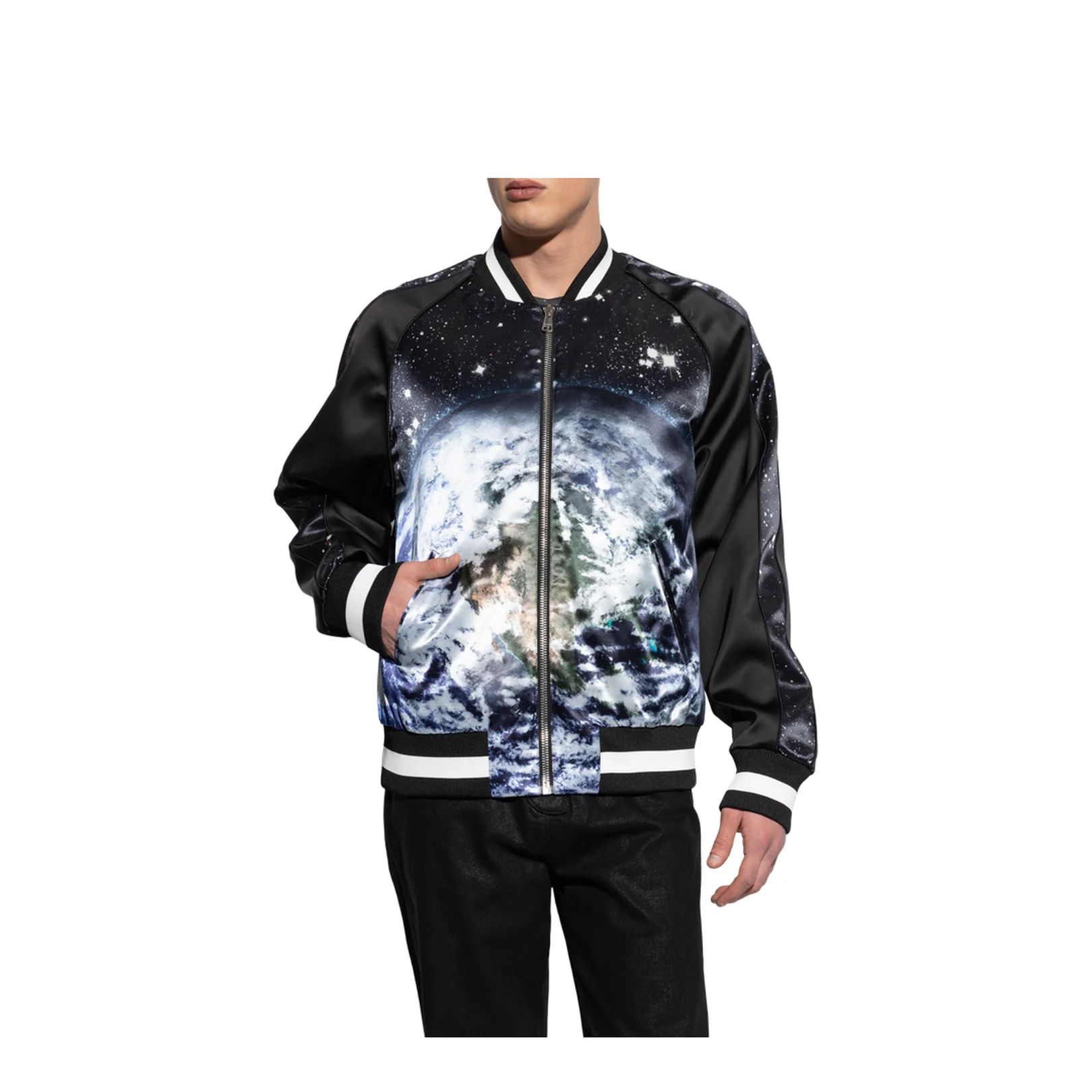 Printed Earth and Stars Bomber Jacket - Image 3