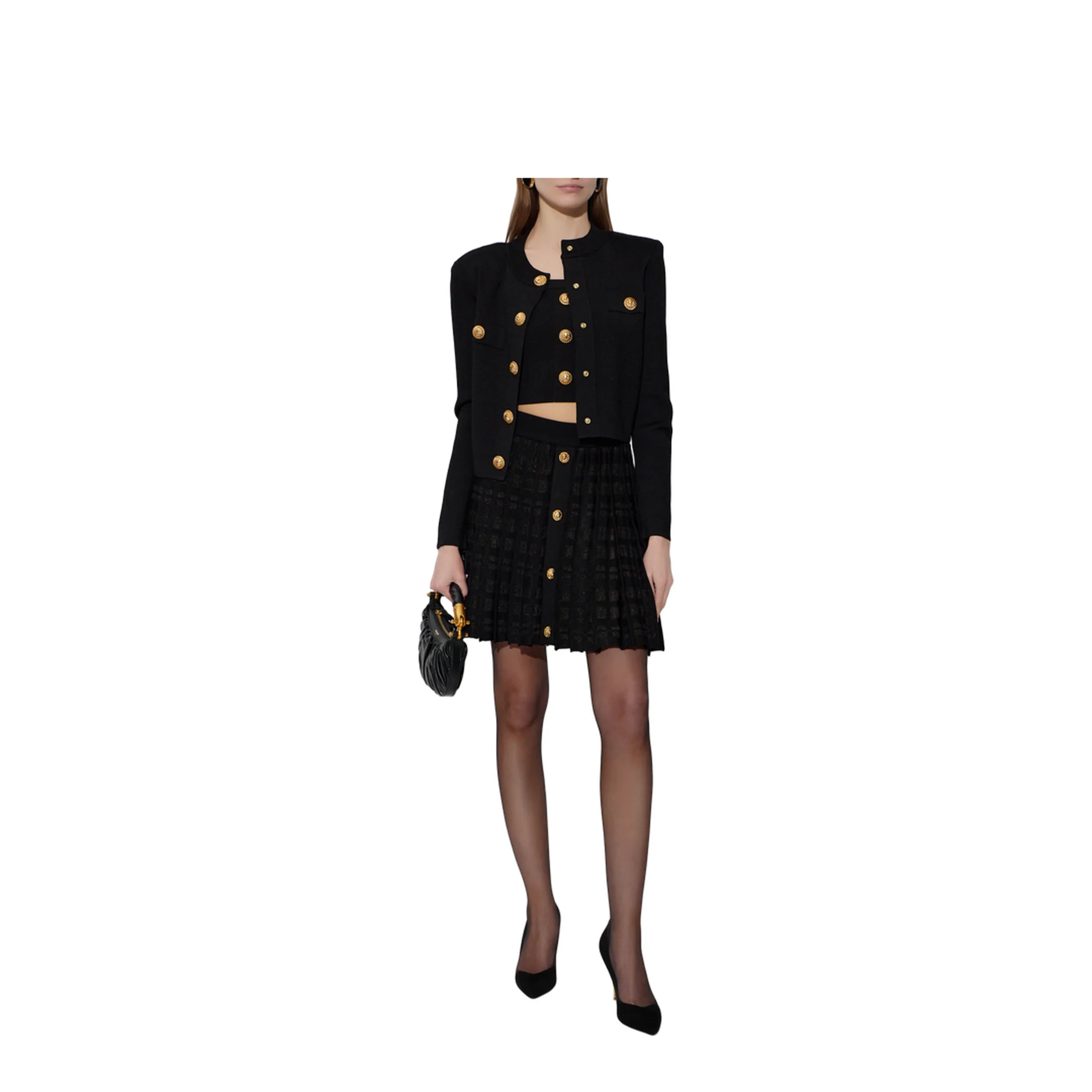 Scottish Plaid Knit Pleated Skirt Black - Image 2