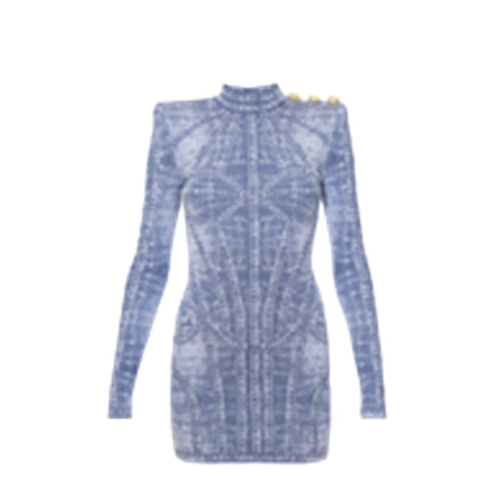 Short Jacquard Knit Dress Denim Effect