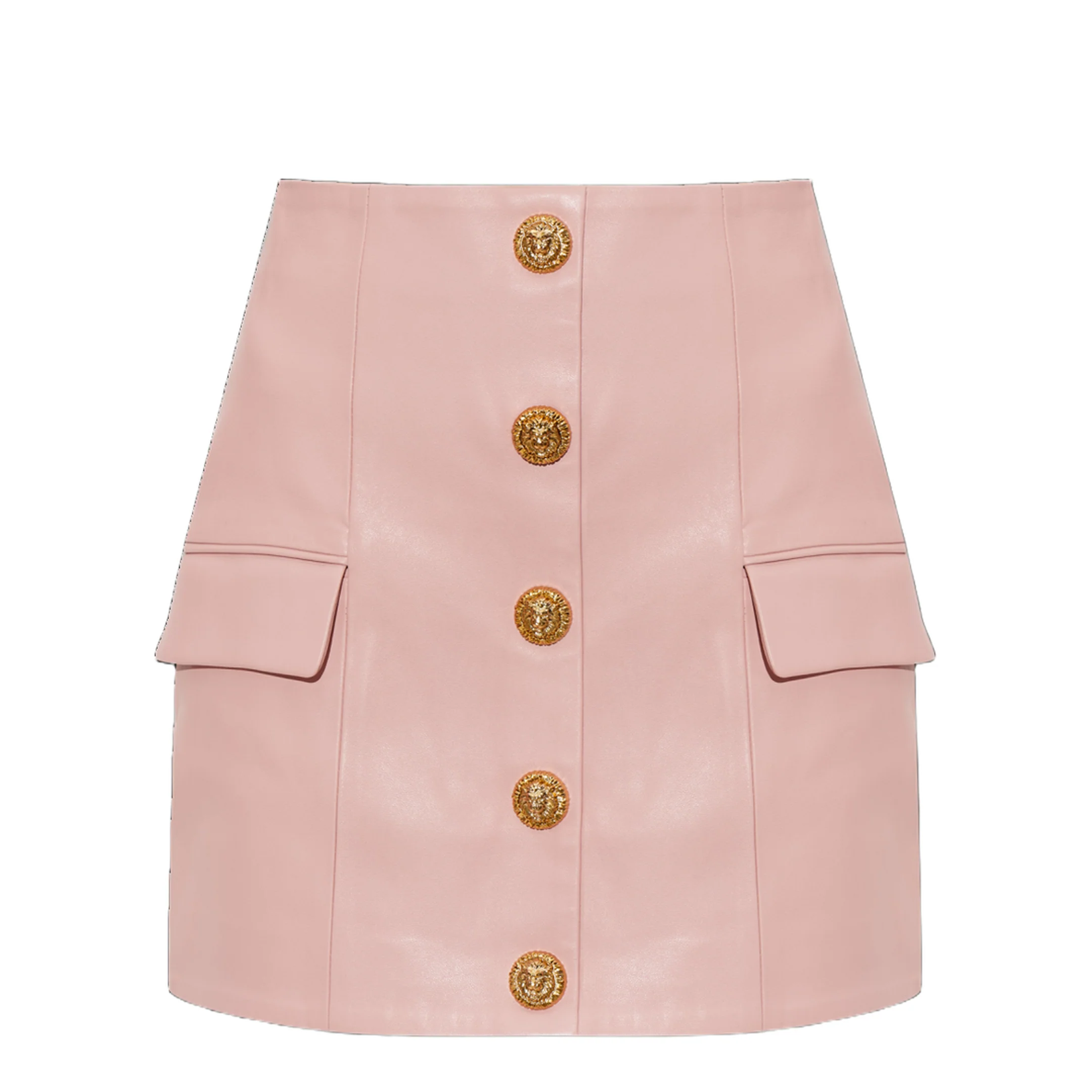Short Lambskin Skirt with Buttons - Image 2