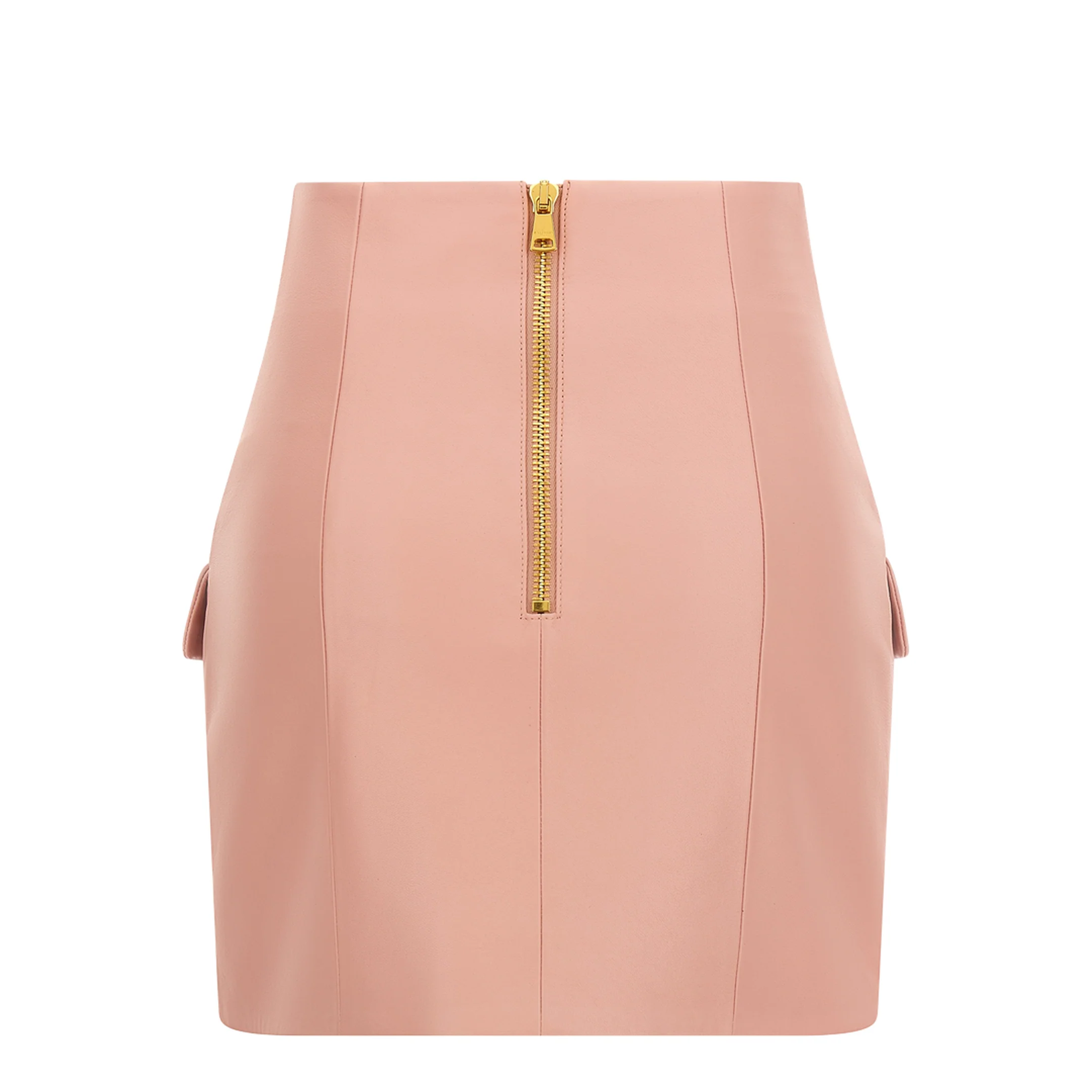 Short Lambskin Skirt with Buttons - Image 3