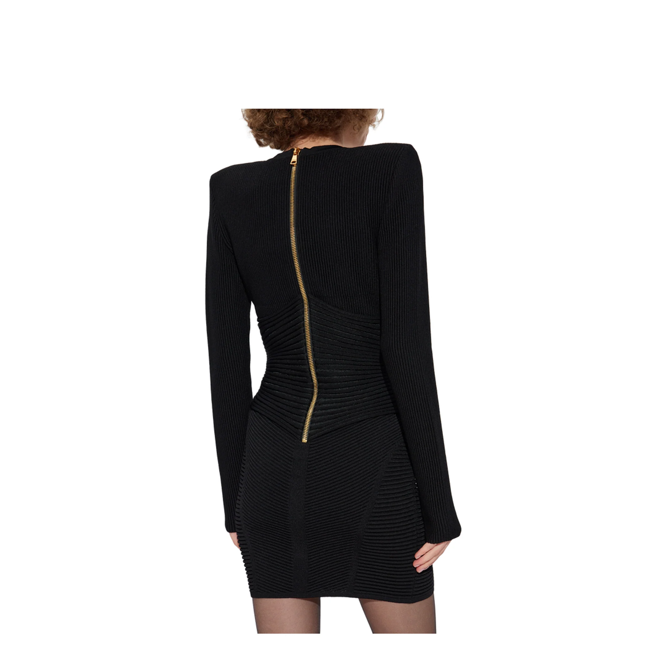 Short Ribbed Knit Bodycon Dress Black - Image 3