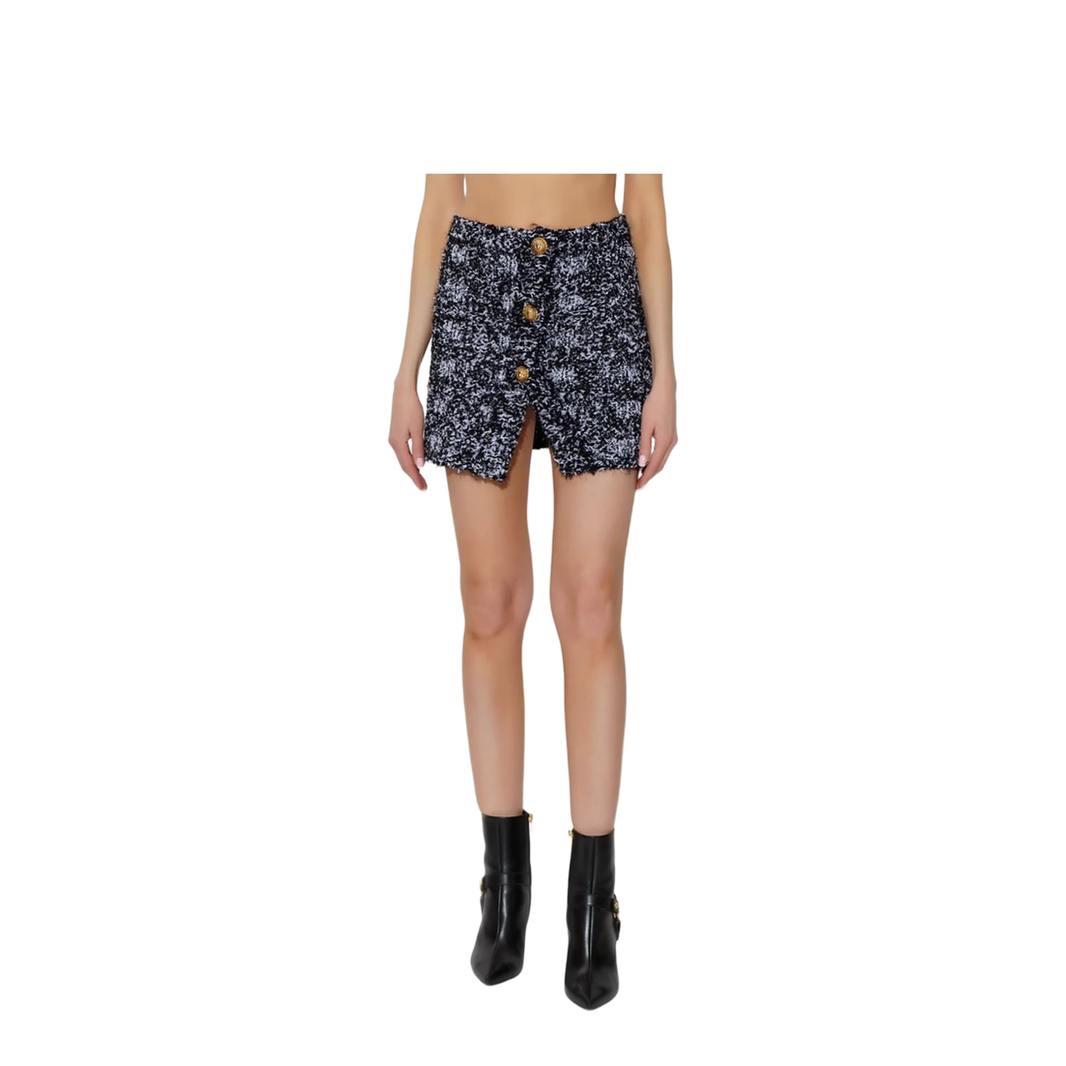 Button Frayed Mini Skirt - Black - Image 3