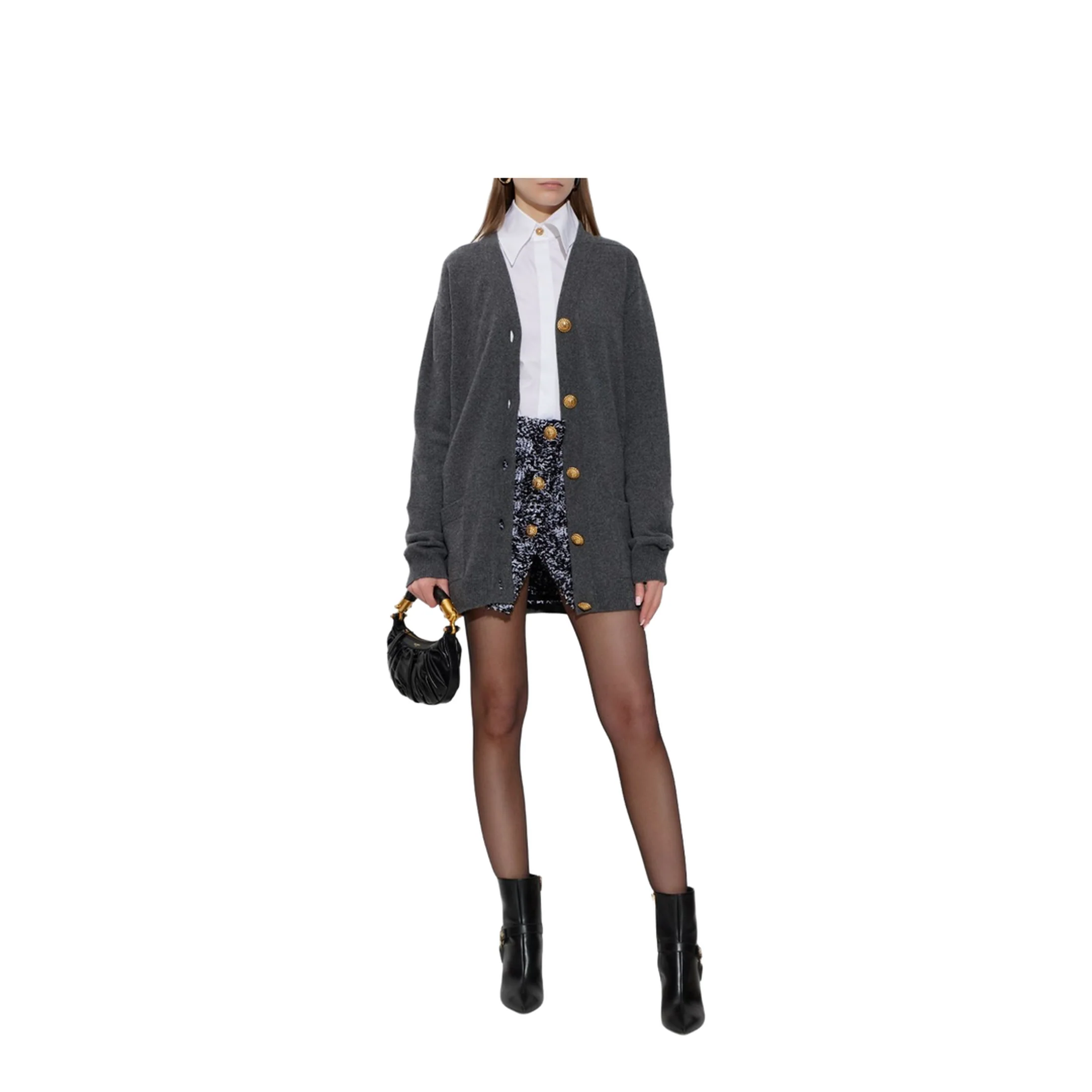 Button Frayed Mini Skirt - Black - Image 5