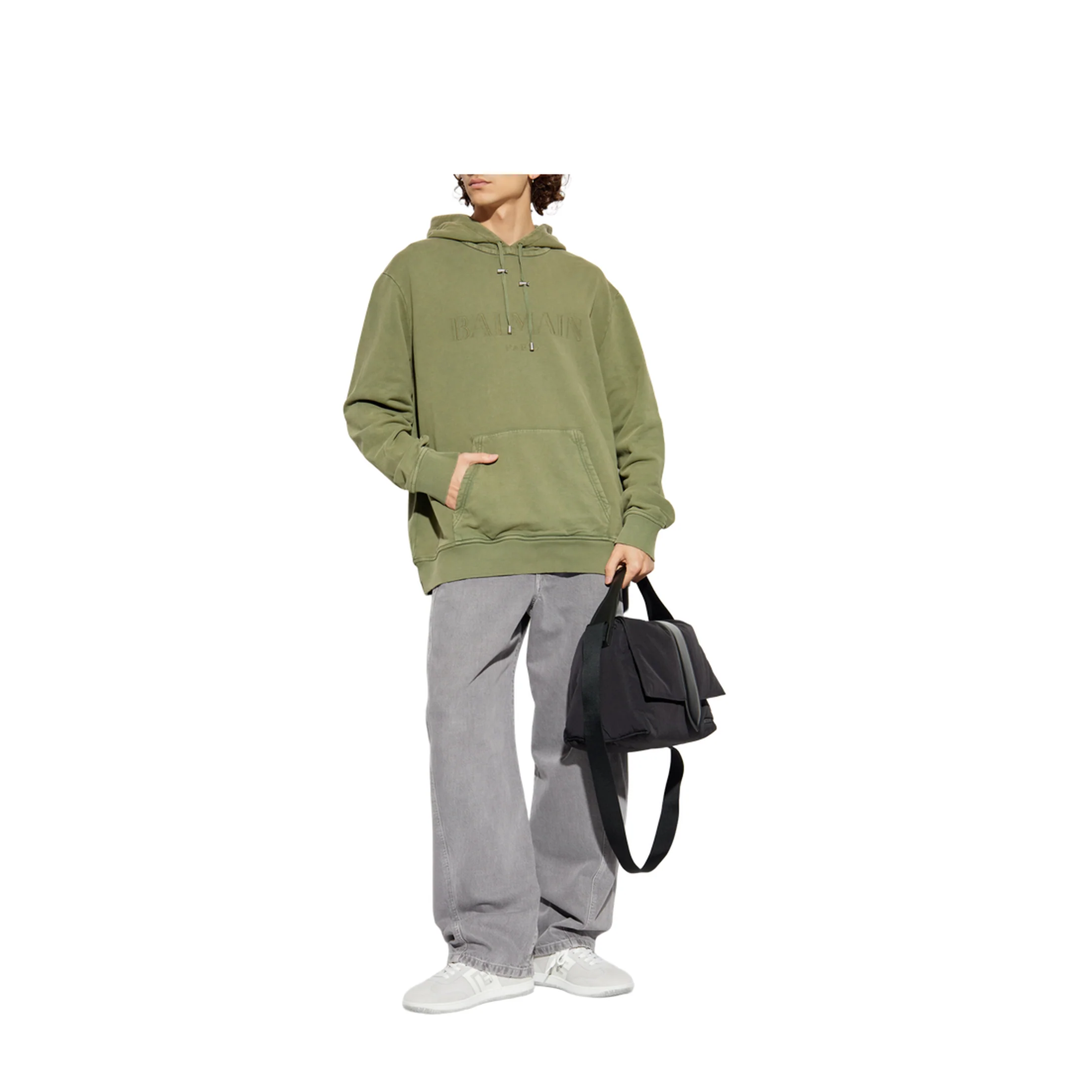 Vintage Embroidered Hoodie Olive Green - Image 2
