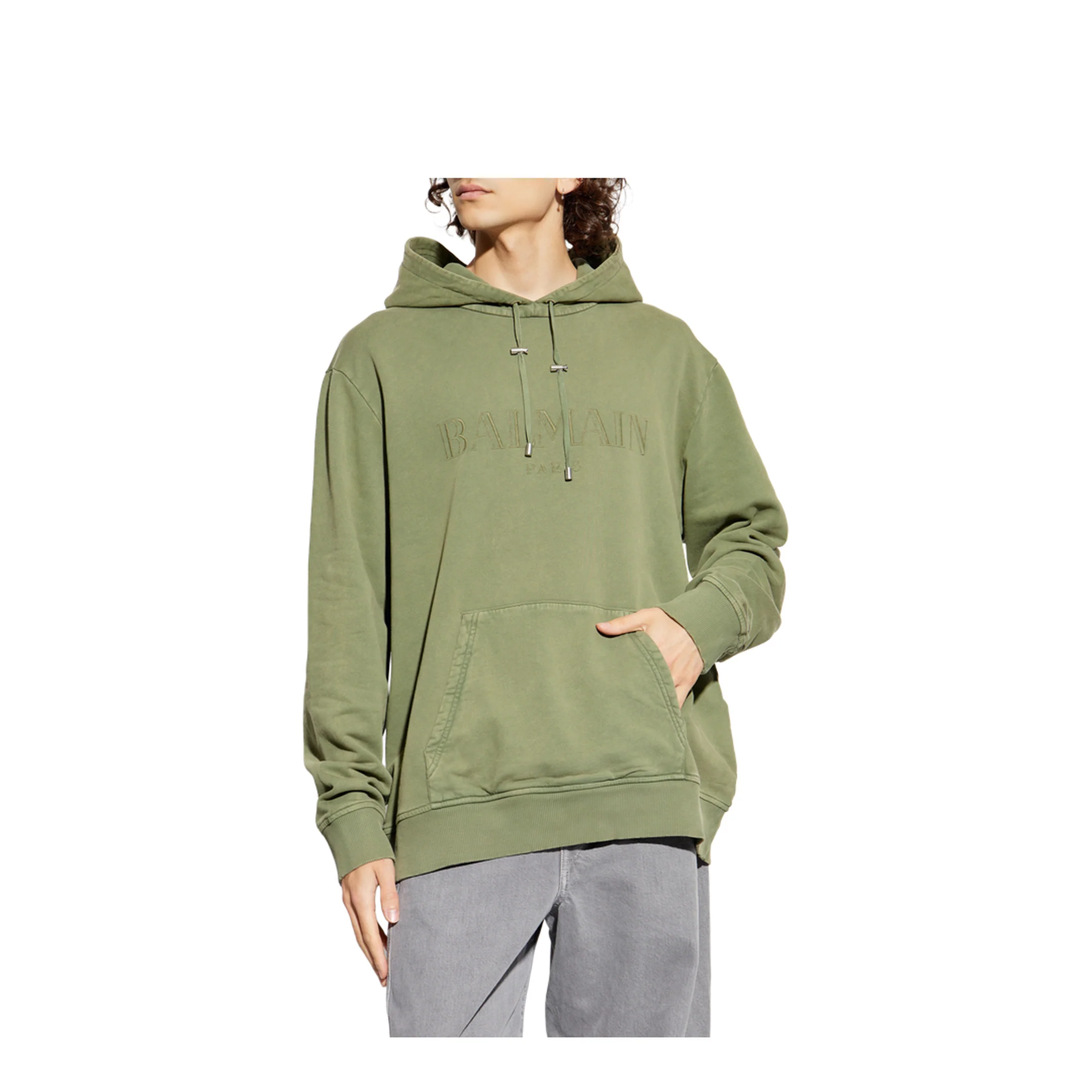 Vintage Embroidered Hoodie Olive Green - Image 3