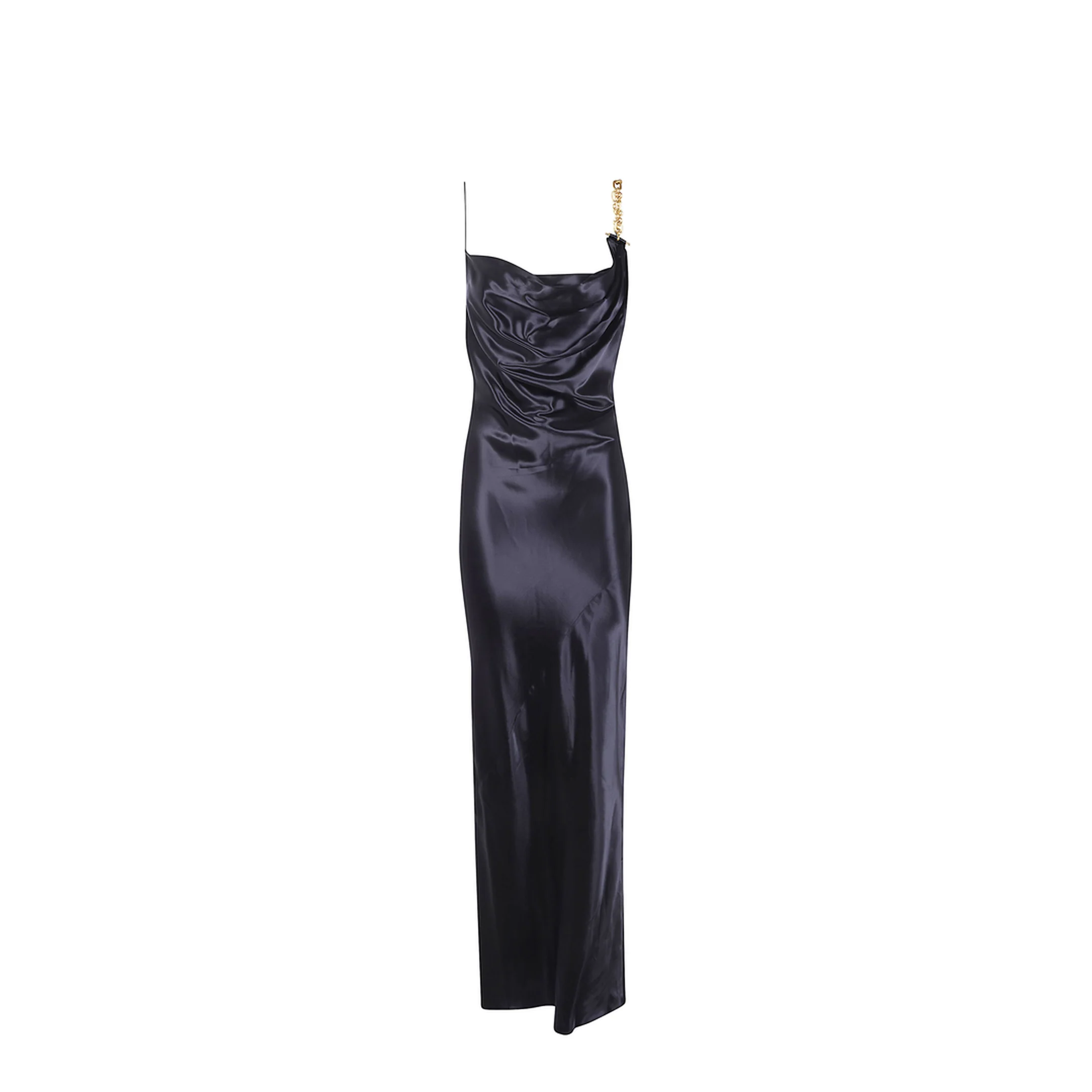 Gold Detail Satin Dress Black - Image 4