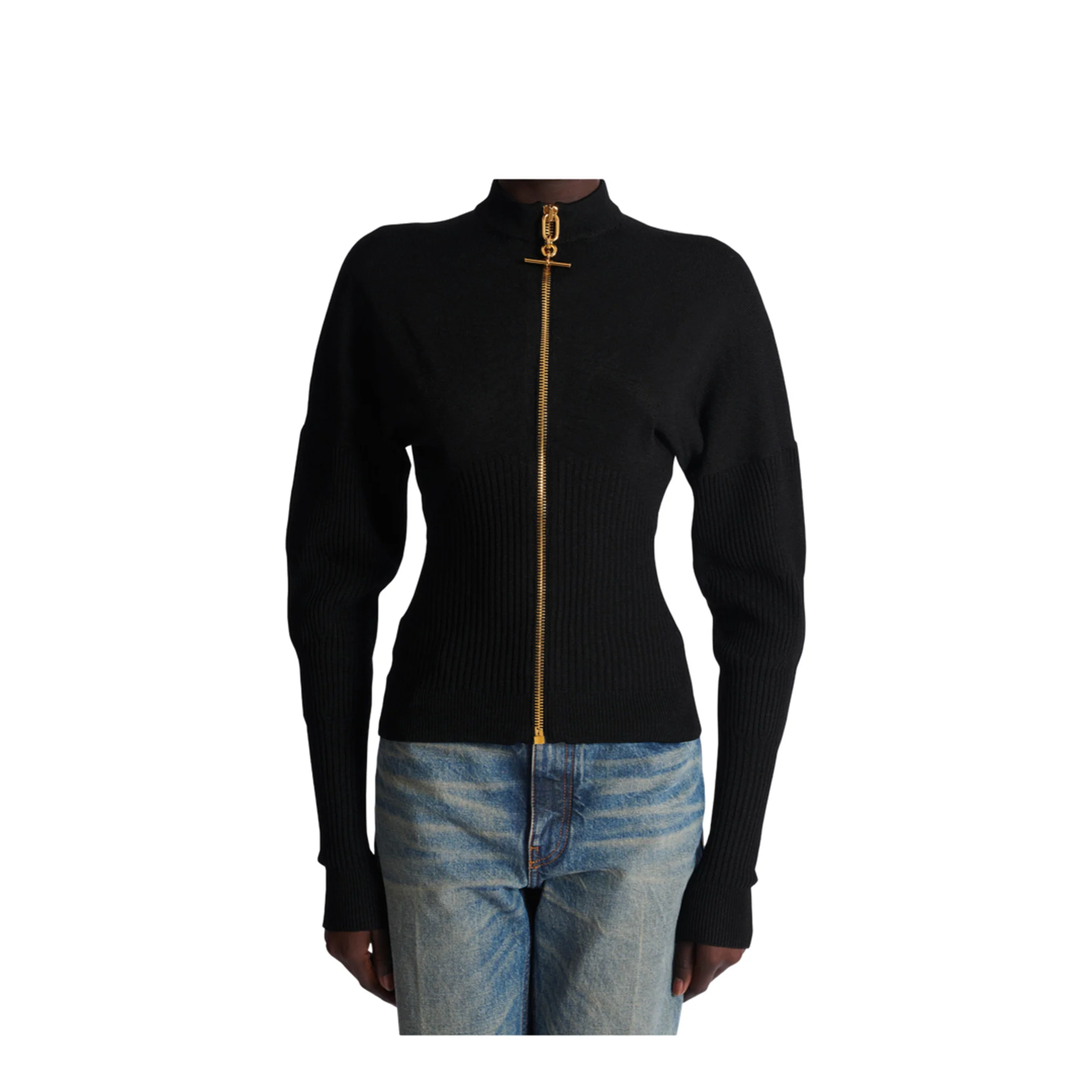 Zipped Knit Cardigan Black - Image 3