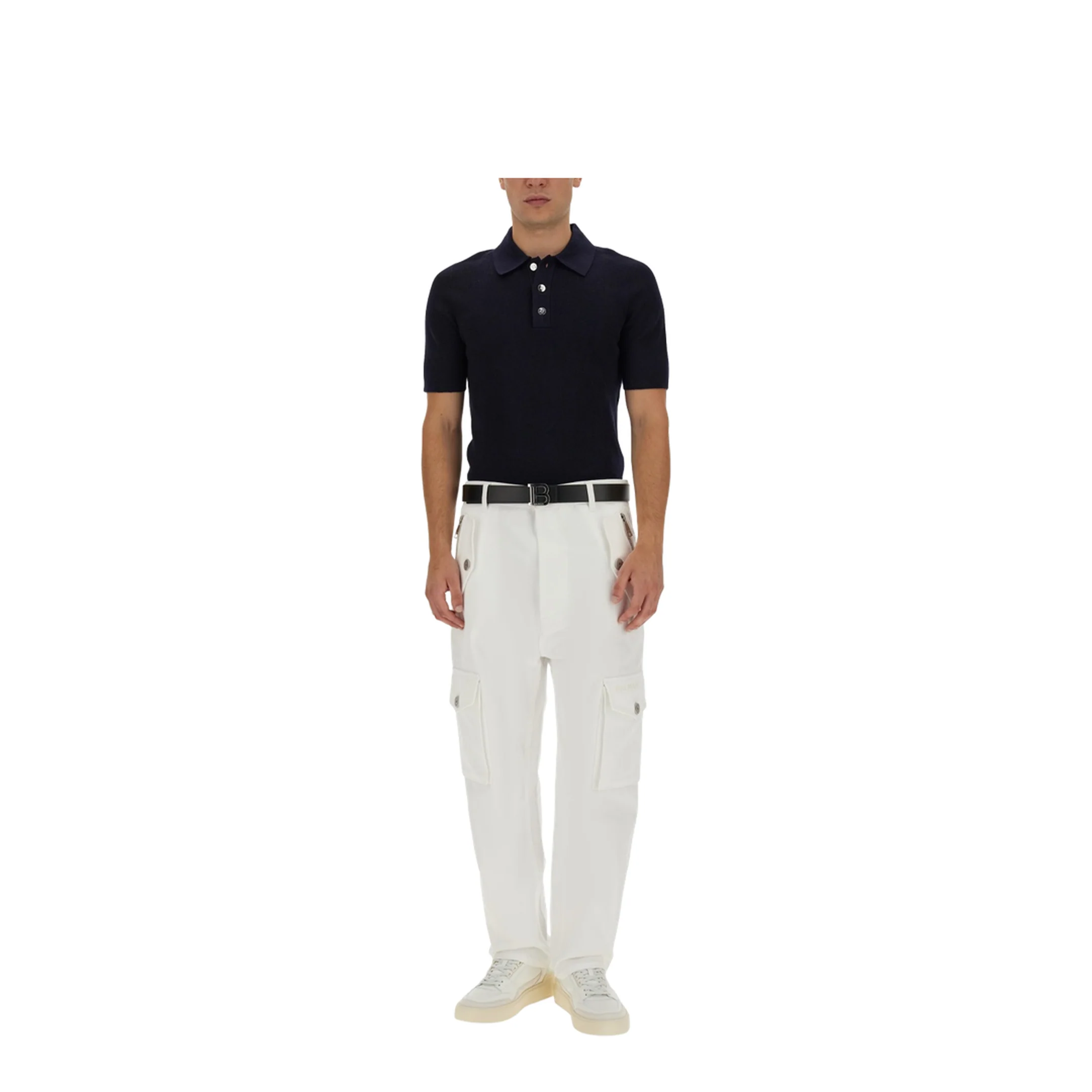 White Cargo Pants Silver Logo Plate - Image 2