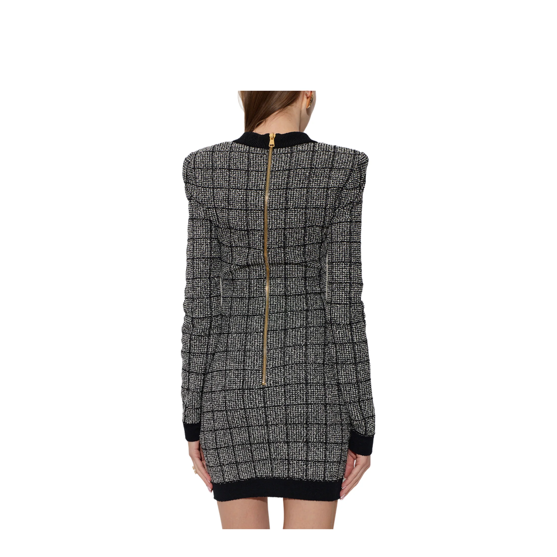 Checked Pattern Tweed Dress Black - Image 4