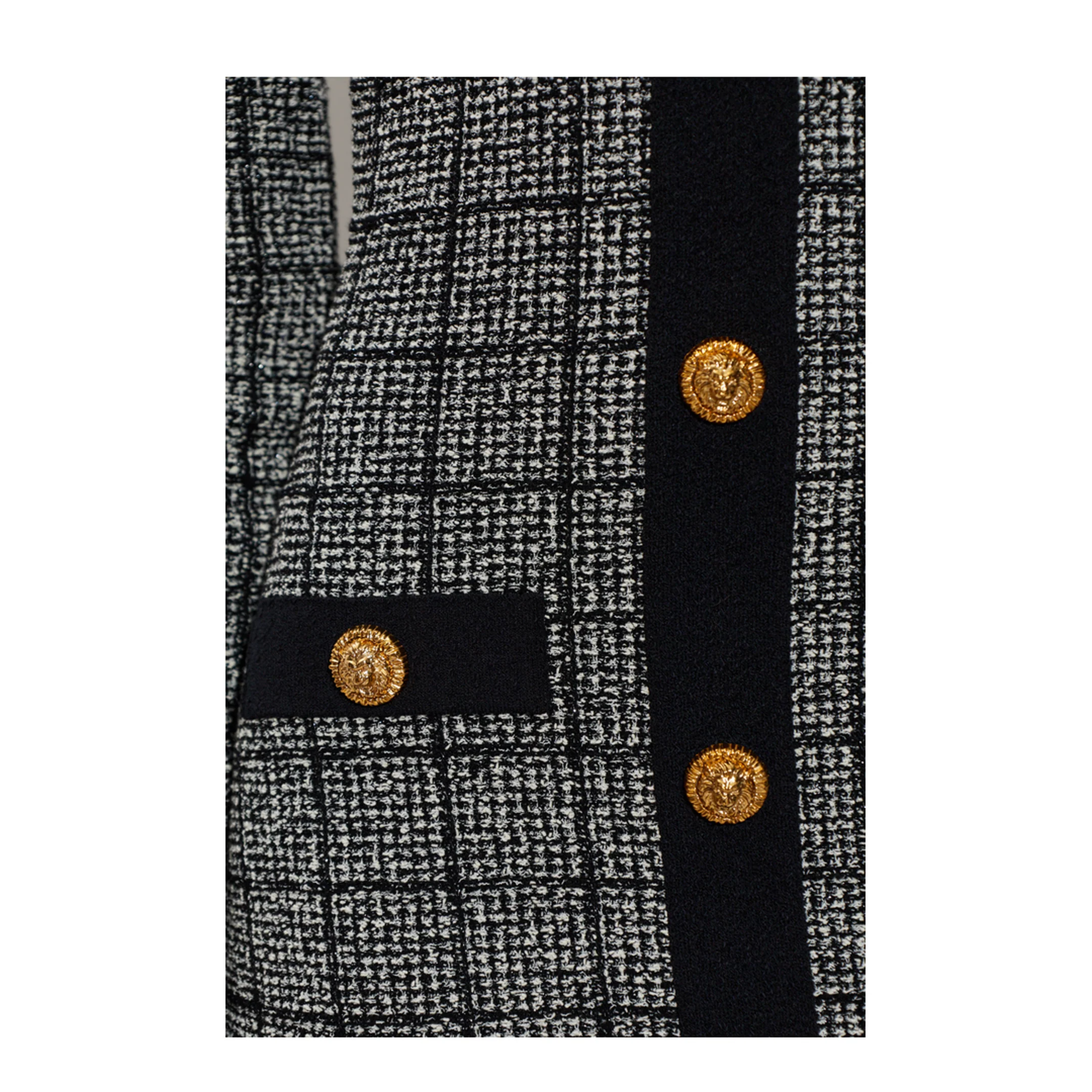 Checked Pattern Tweed Dress Black - Image 5