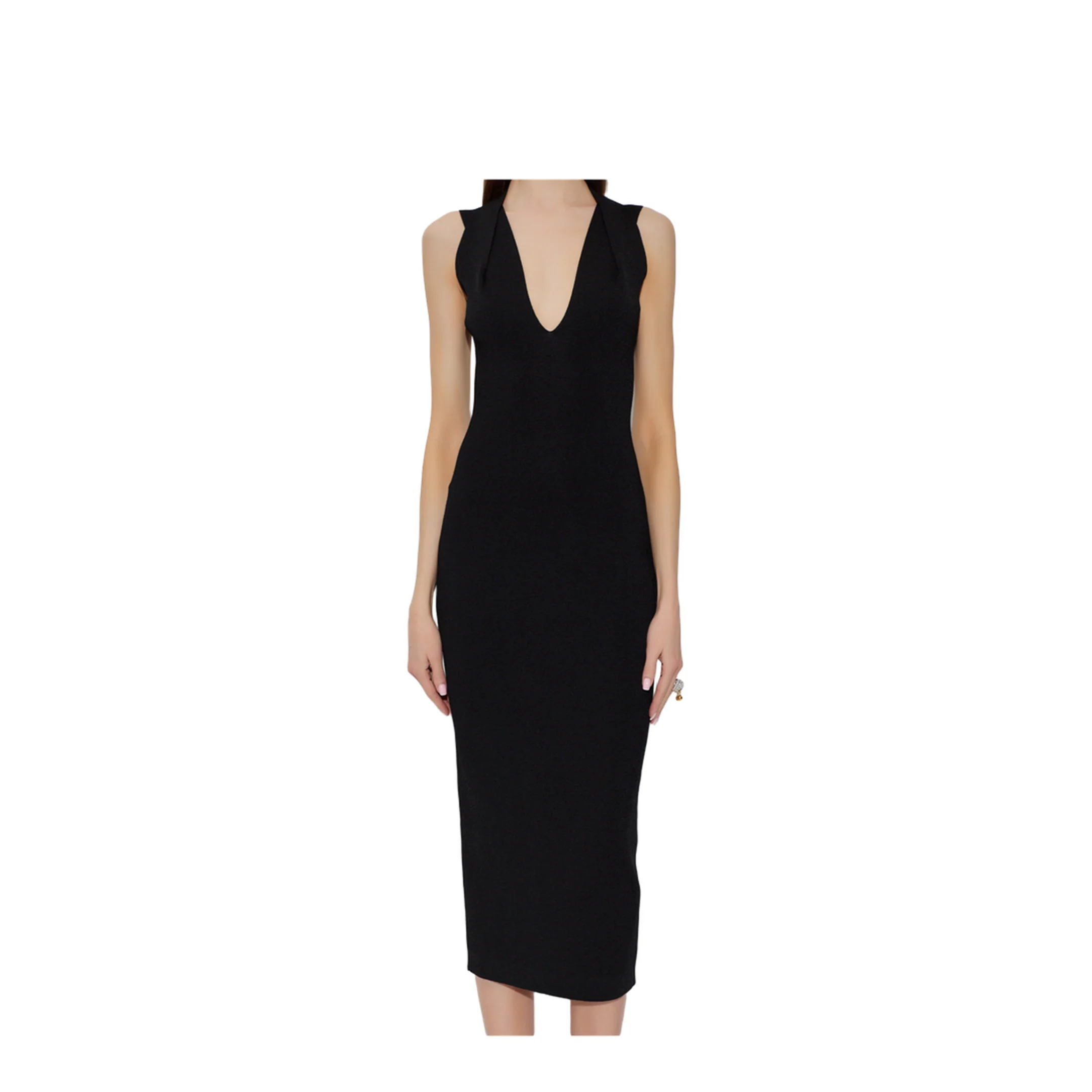 Deep V-Neckline Dress Black - Image 2