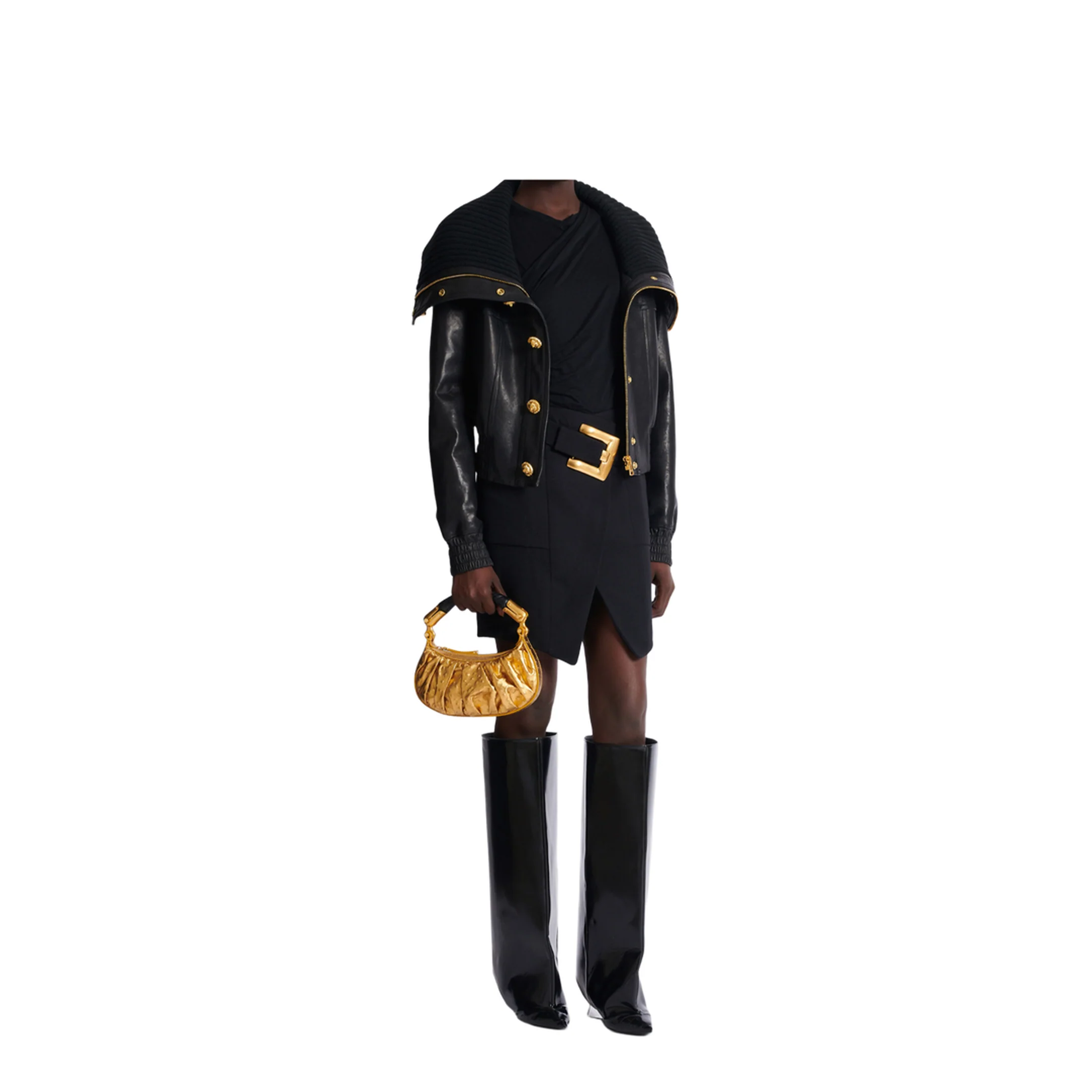 Lambskin and Knit Bomber Jacket Black - Image 2
