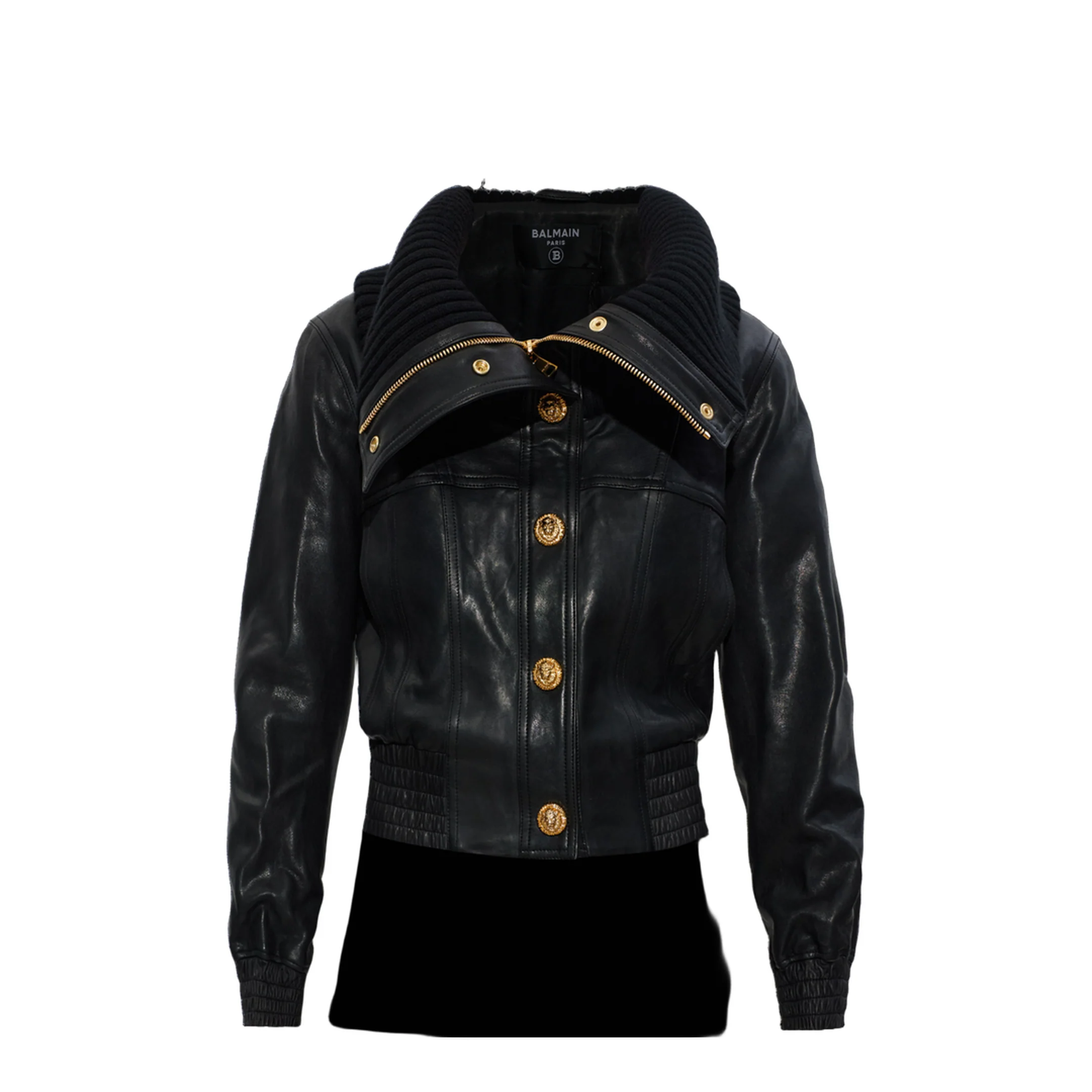 Lambskin and Knit Bomber Jacket Black - Image 3
