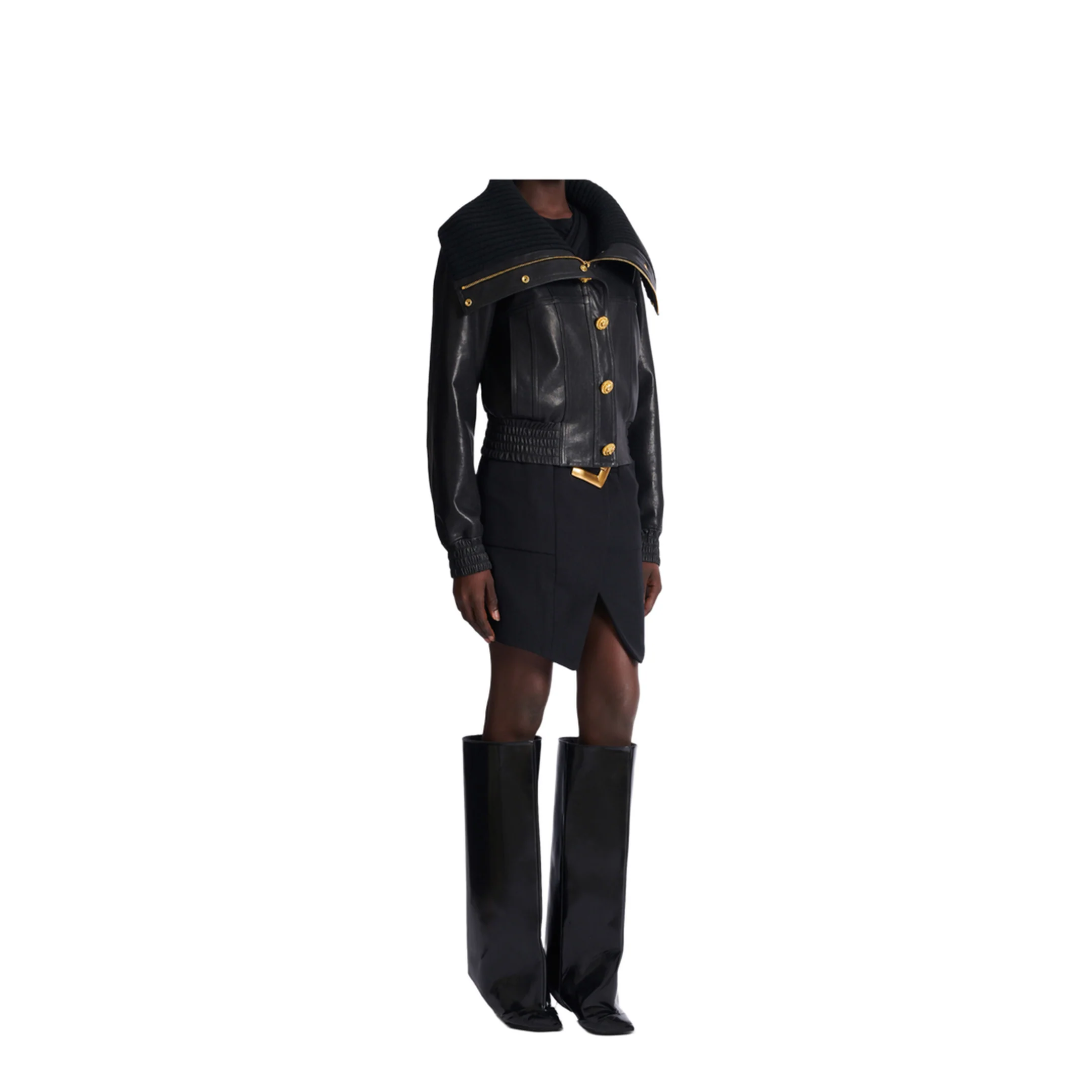 Lambskin and Knit Bomber Jacket Black - Image 4