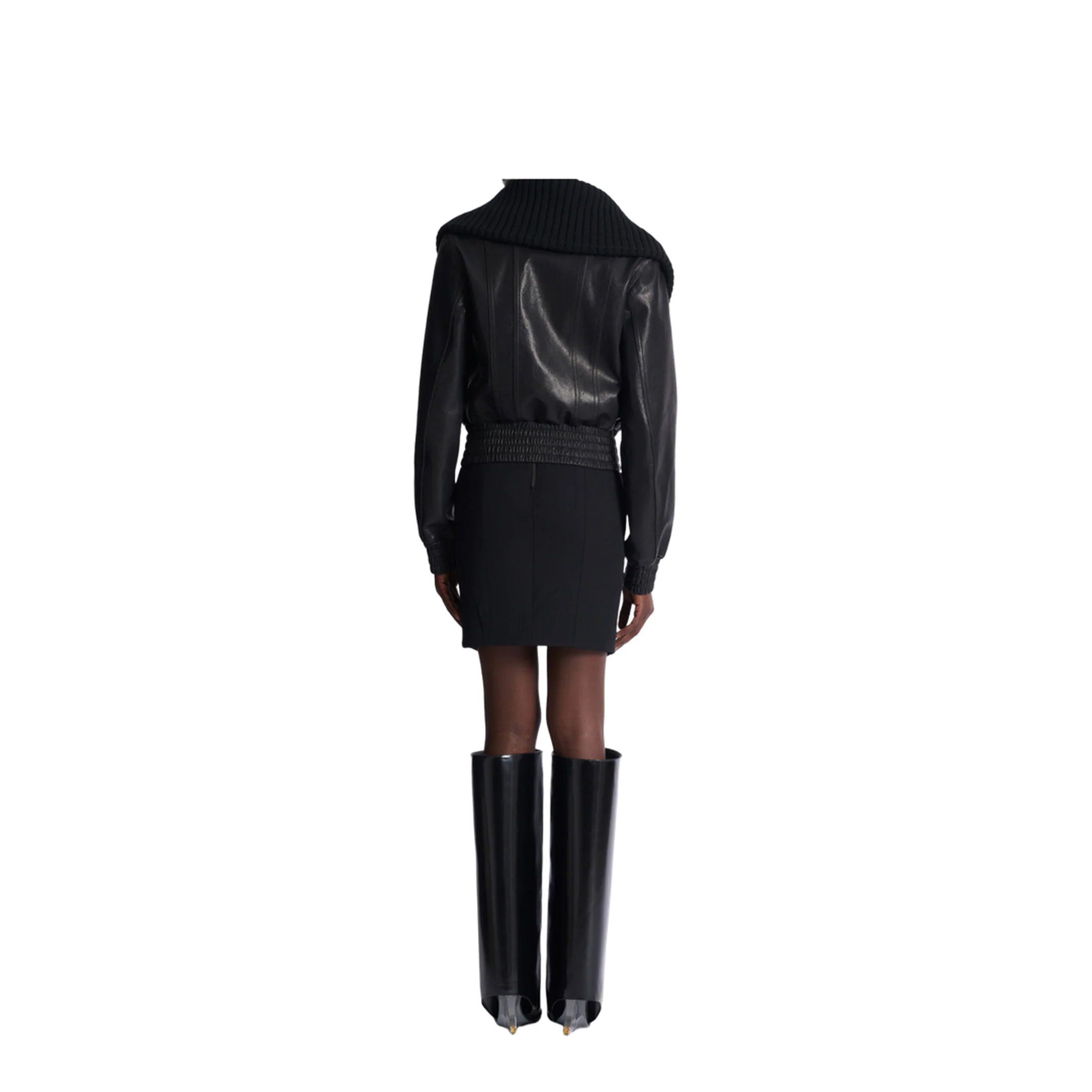 Lambskin and Knit Bomber Jacket Black - Image 5