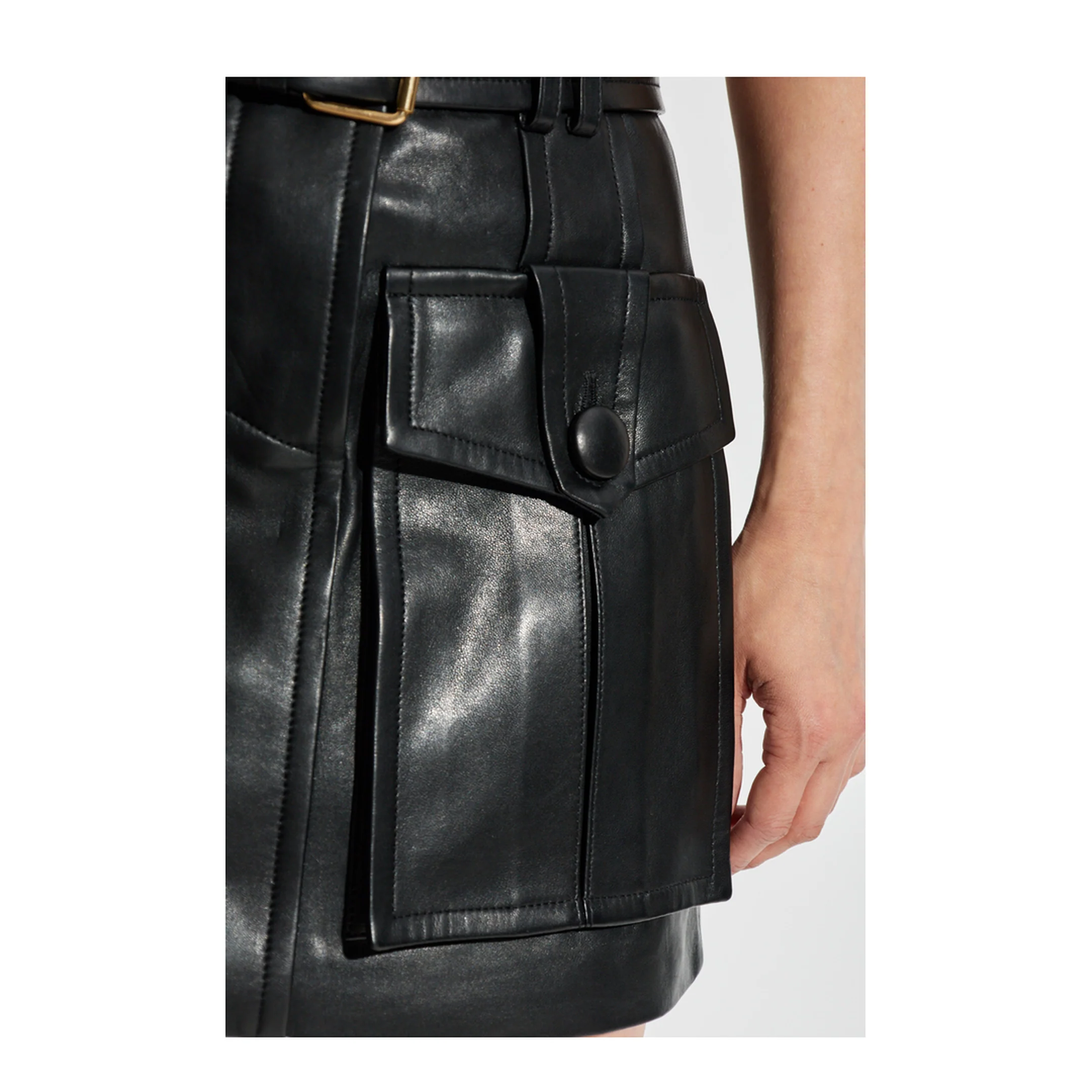 Short Lambskin Skirt Black - Image 5