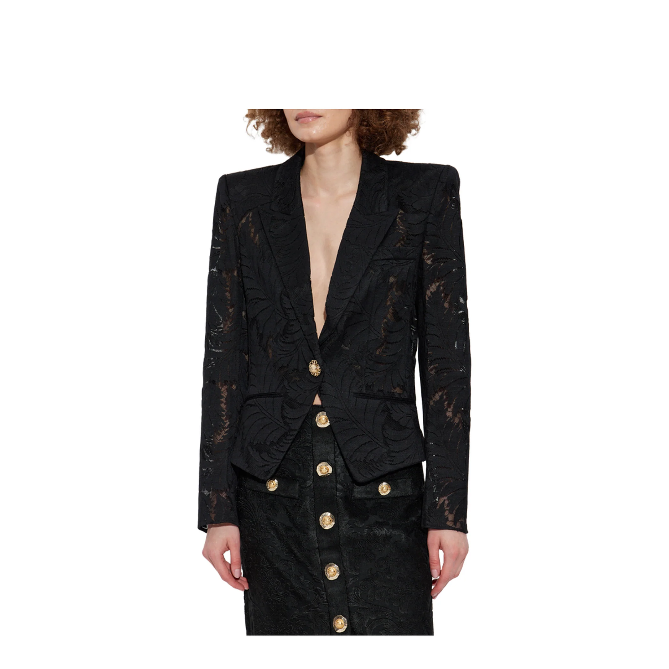 1-Button Fitted Lace Jacket Black - Image 2