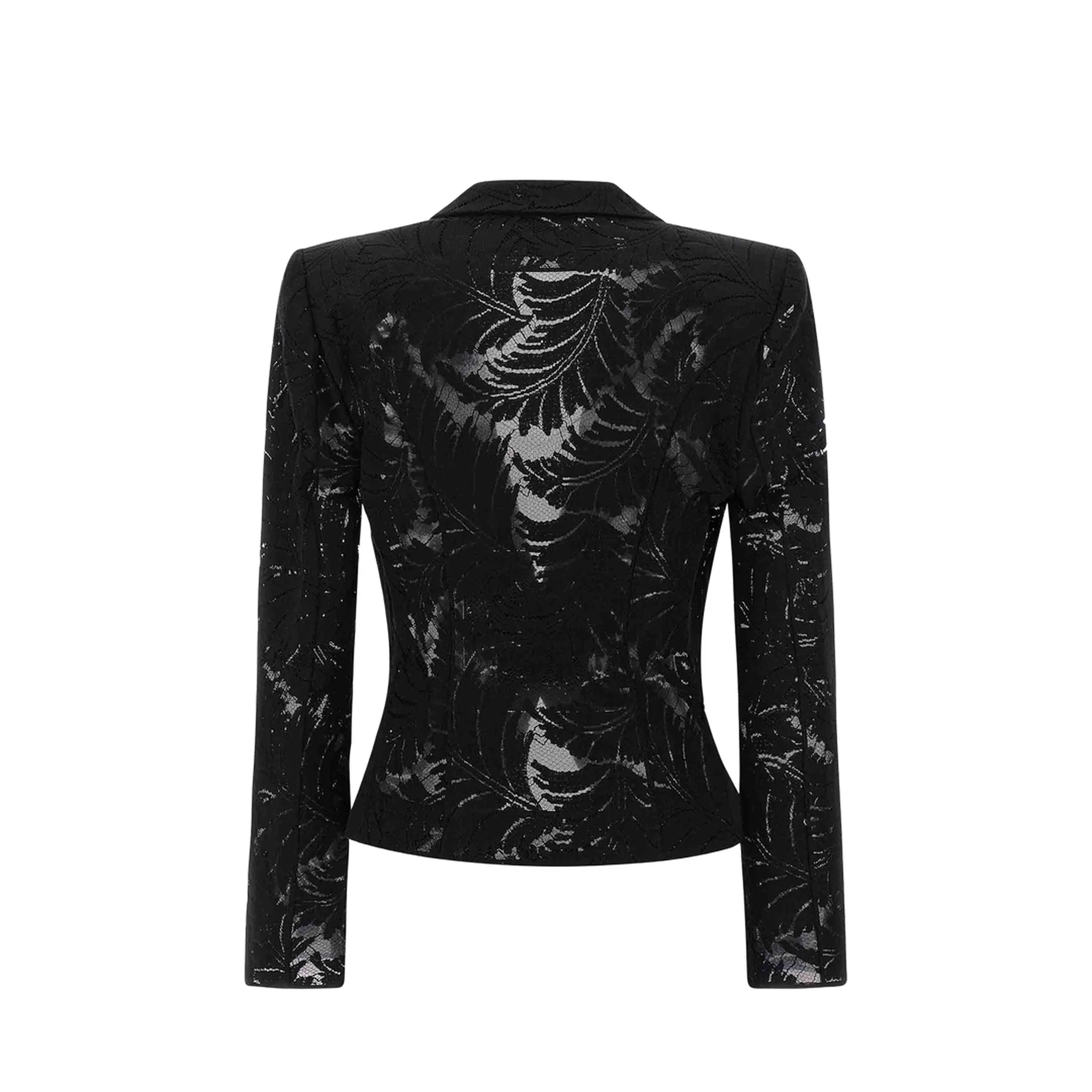 1-Button Fitted Lace Jacket Black - Image 5