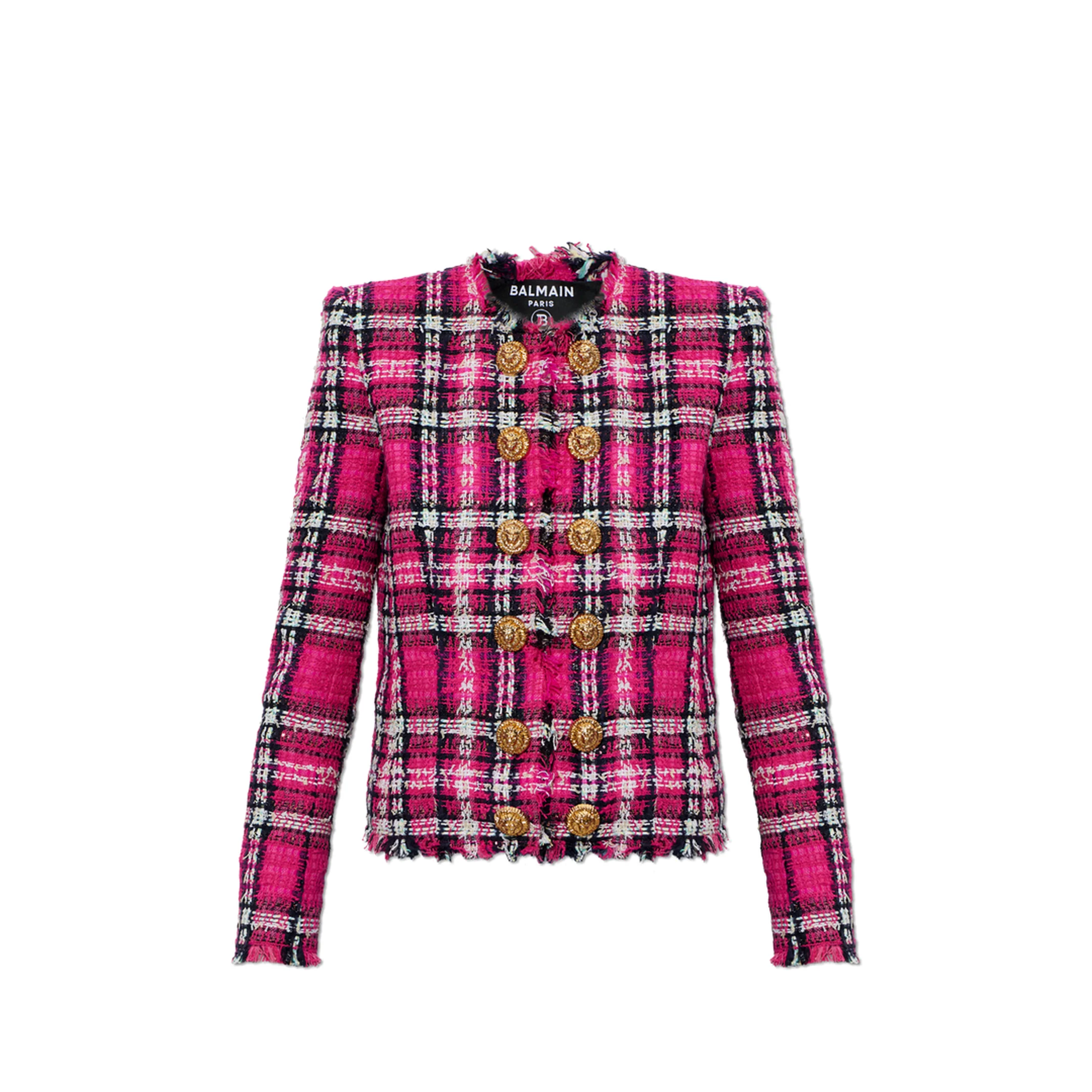 Glitter Plaid Tweed Cropped Jacket