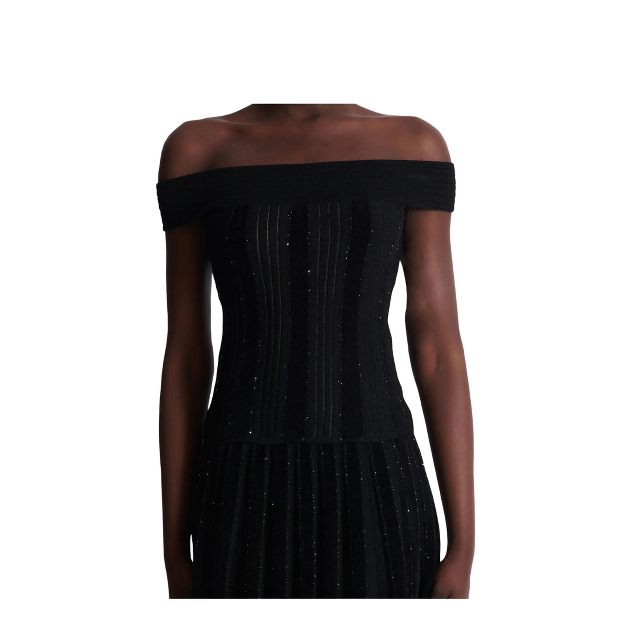 Off Shoulder Glitter Knited Top Black - Image 2