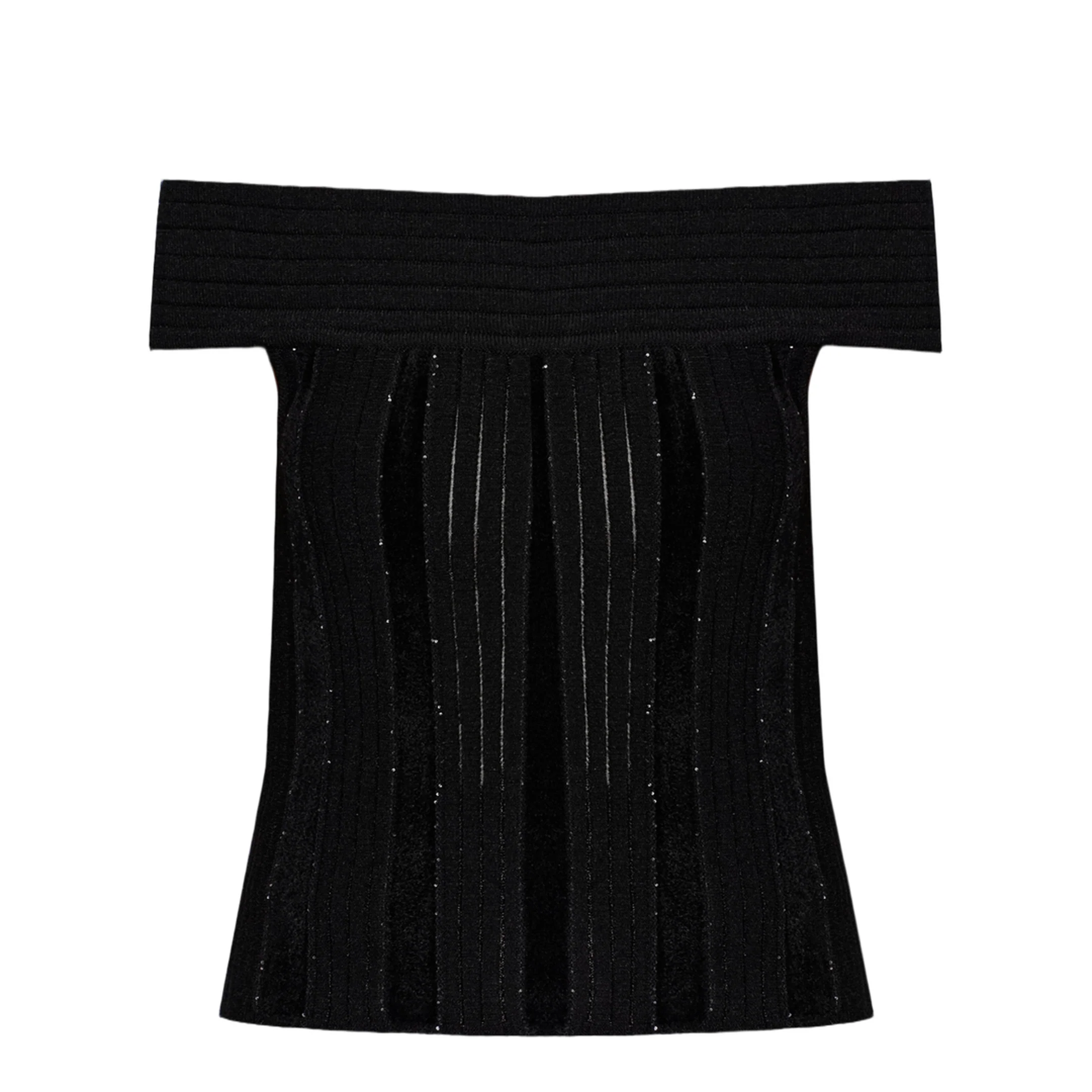 Off Shoulder Glitter Knited Top Black - Image 3