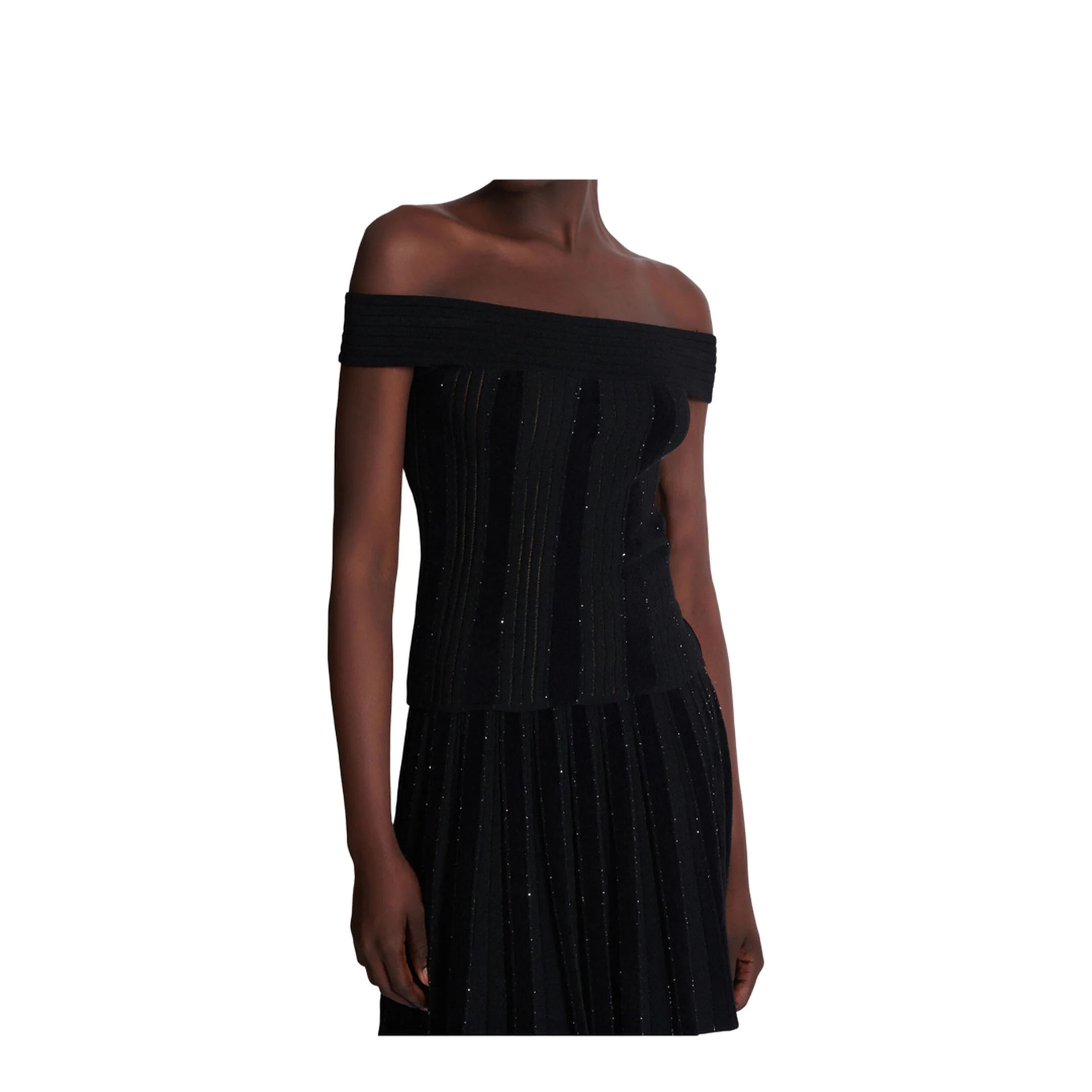 Off Shoulder Glitter Knited Top Black - Image 4