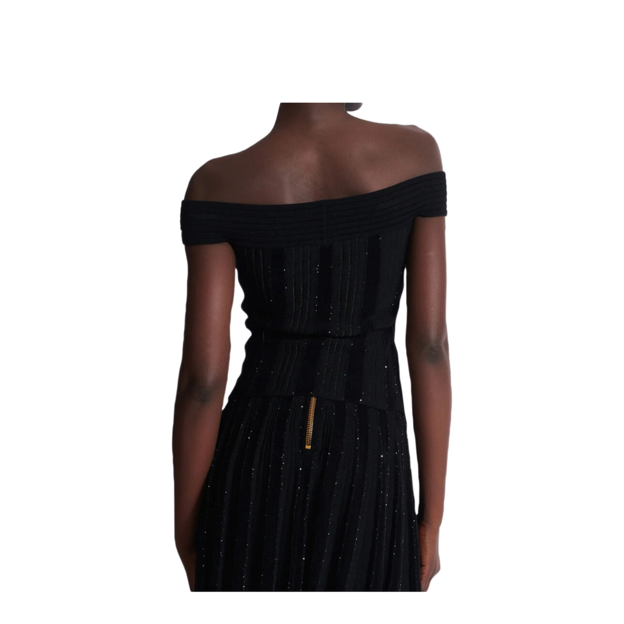 Off Shoulder Glitter Knited Top Black - Image 5