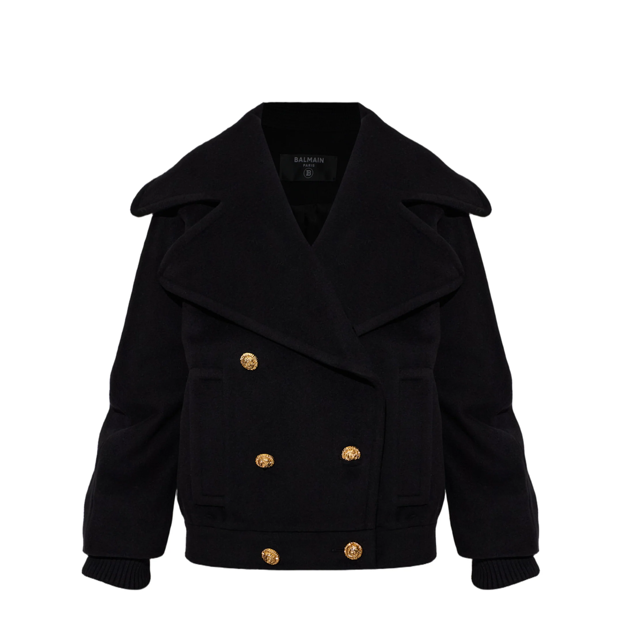 Wool 4 Buttons Pea Coat Black - Image 2