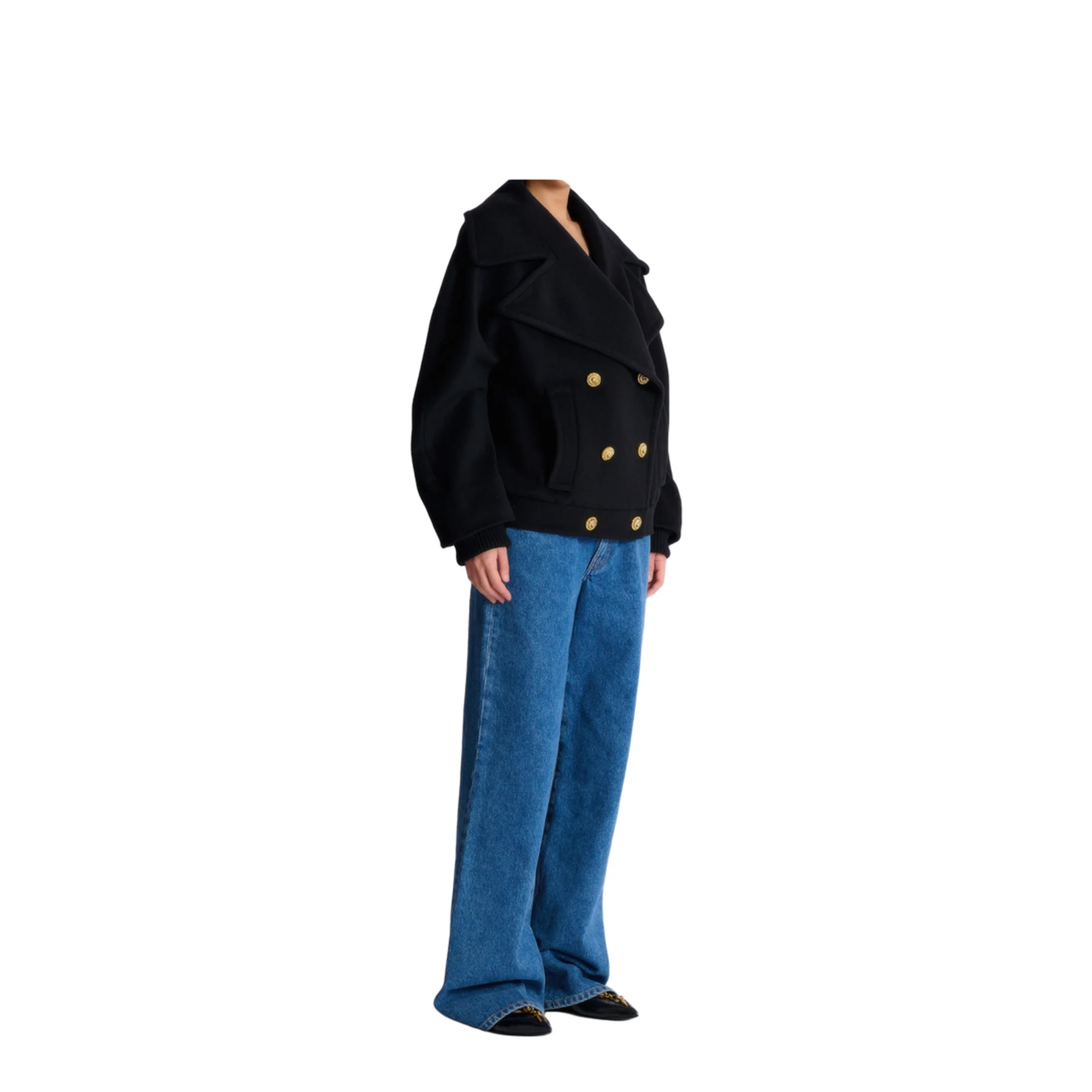 Wool 4 Buttons Pea Coat Black - Image 5