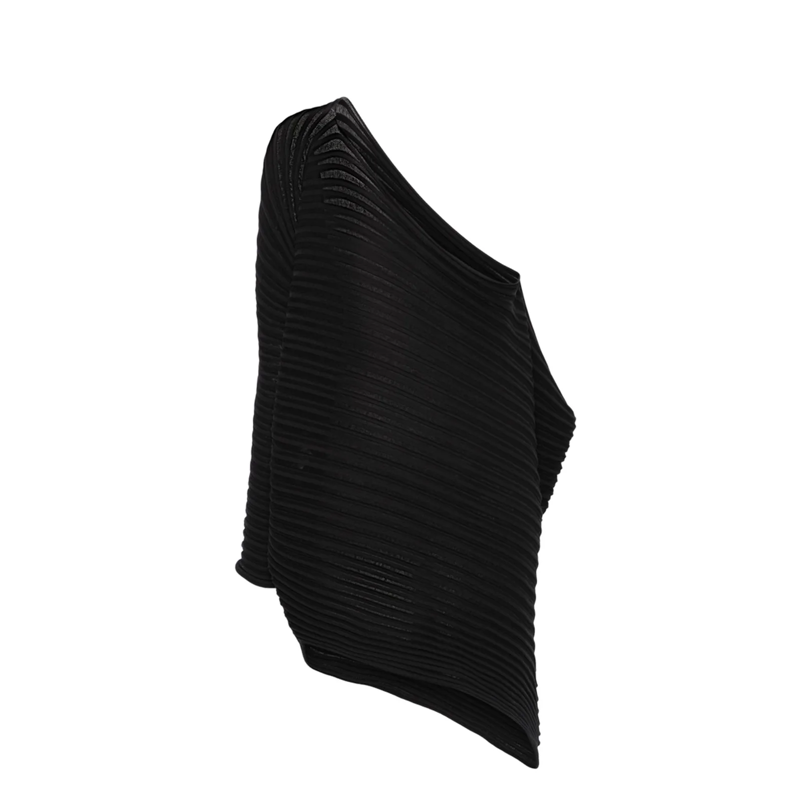 Black Asymmetric Neck One-Shoulder Fully Pleated - Image 2
