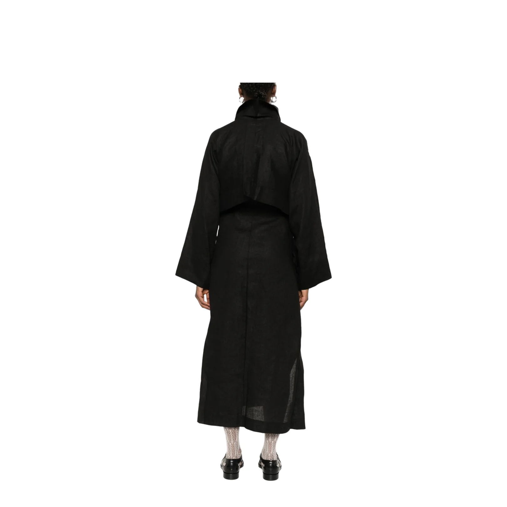 Black Double-Breasted Button Fastening Detachable Waist Belt - Image 4