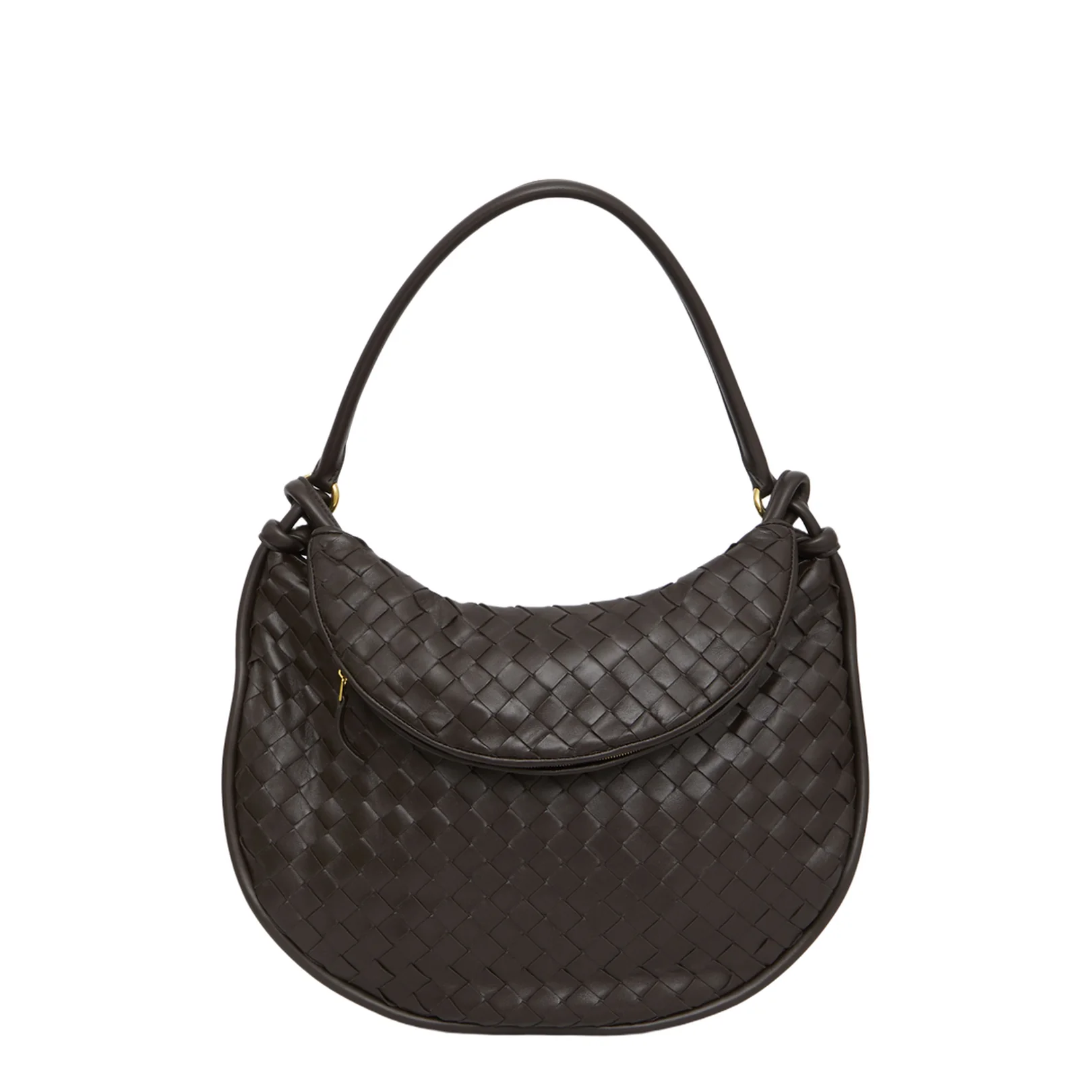 Intrecciato Large Leather Shoulder Bags - Brown