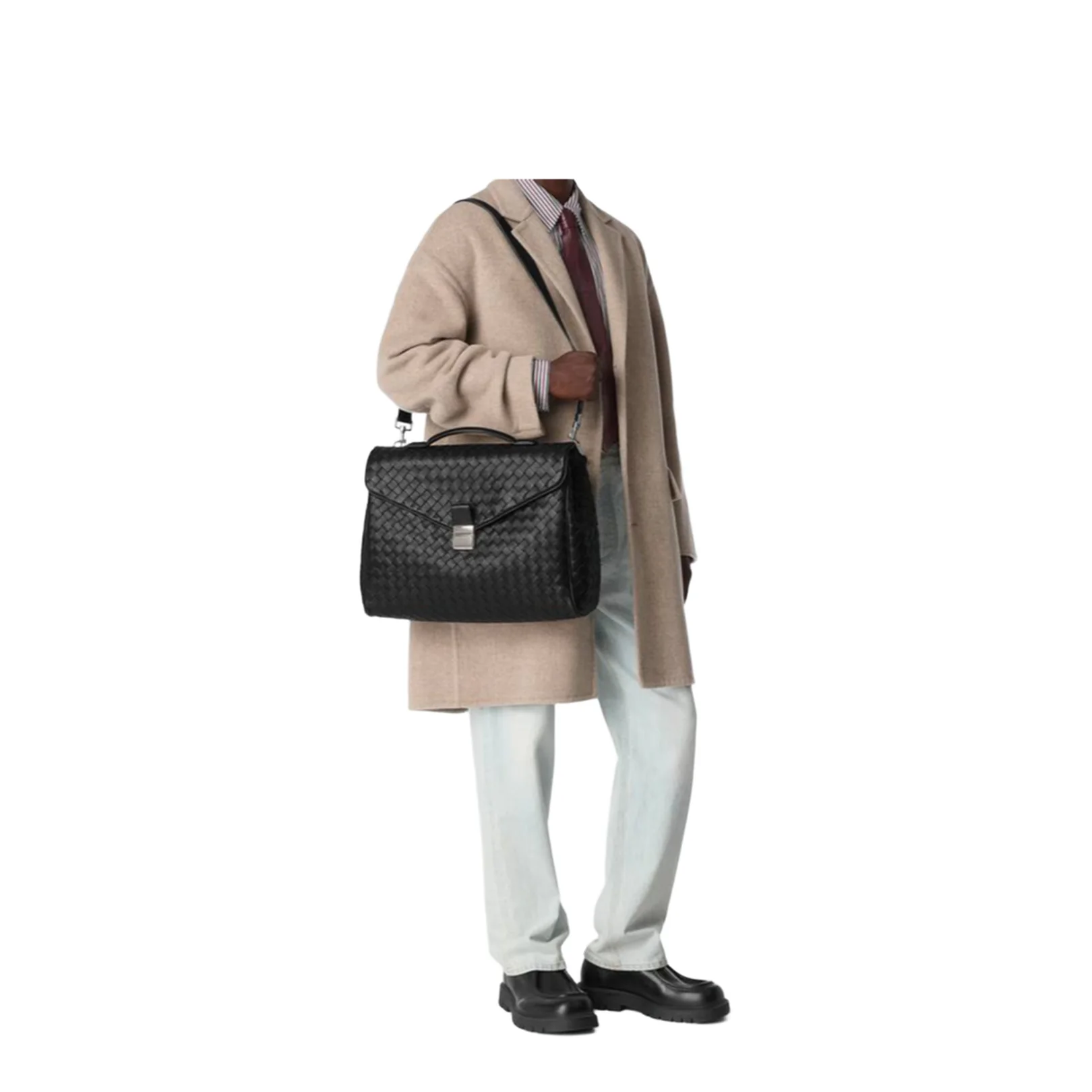 Archivist Intrecciato Leather Briefcase in Black Calfskin - Image 4