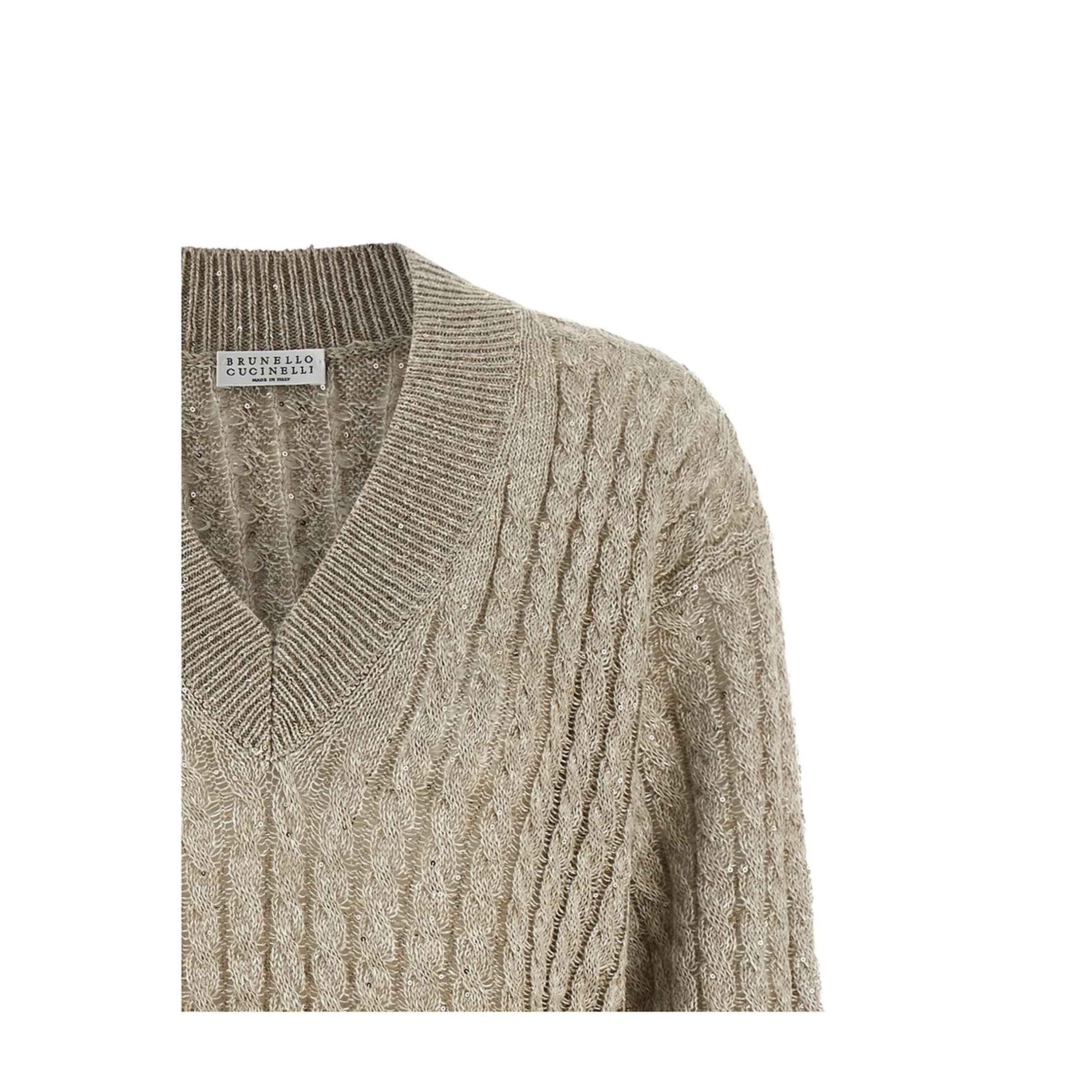 V-Neck Knitted Sweater - Beige - Image 3