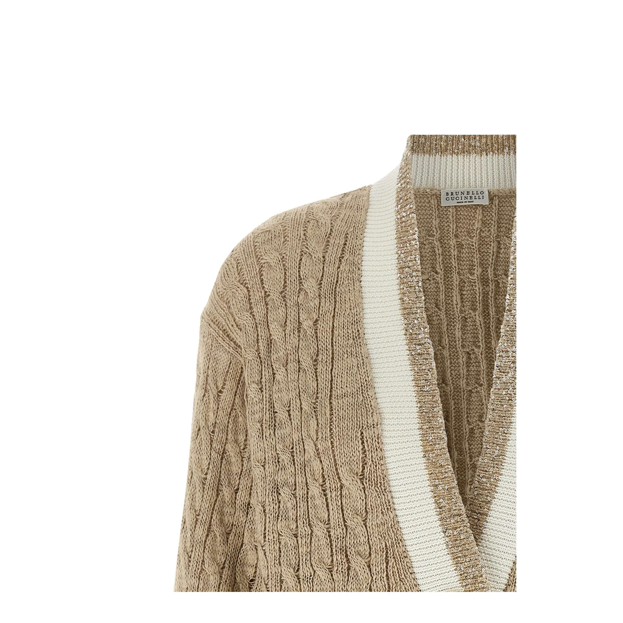 Braided Knitted Cardigan - Beige - Image 3